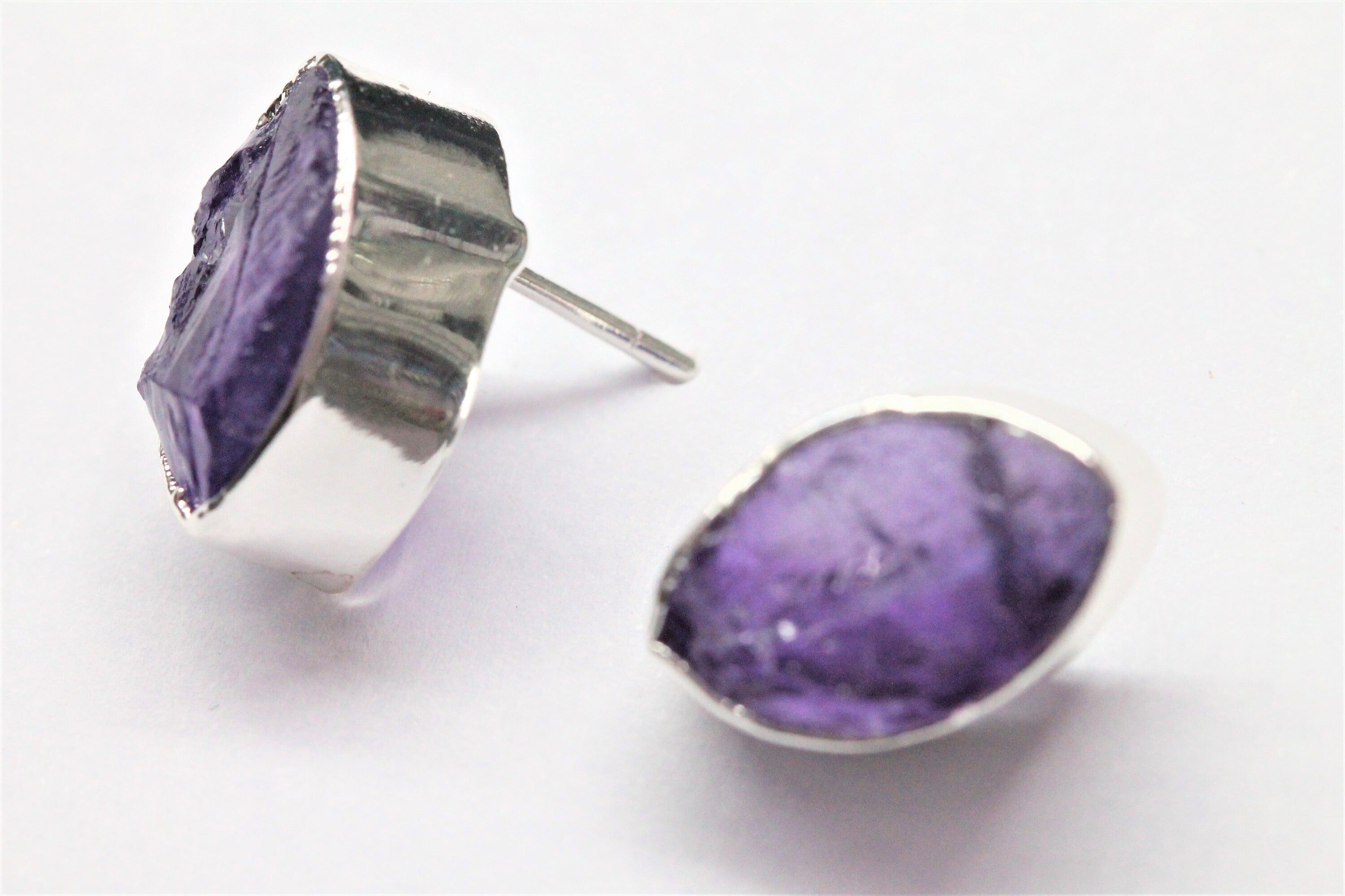 Amethyst purple mimalistic studs, gemstone studs, Evil Eye Stud, geode stud - Meena Design