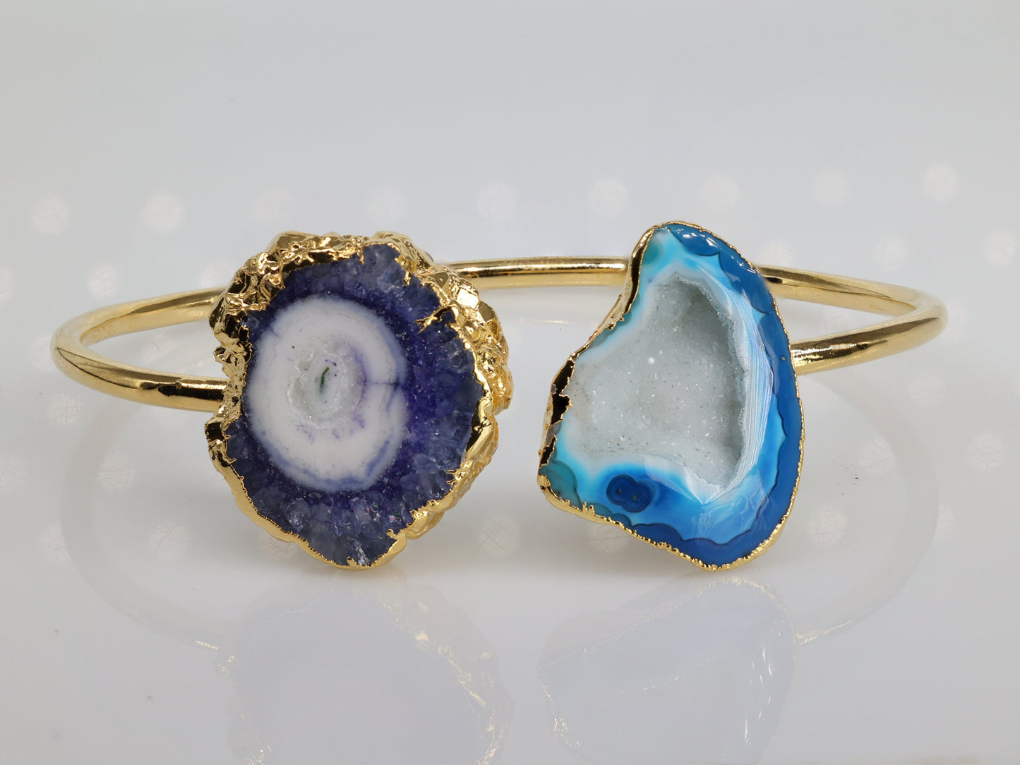 Bracelet Geode and Solar Quartz Gold Edged over Brass - Meena Design