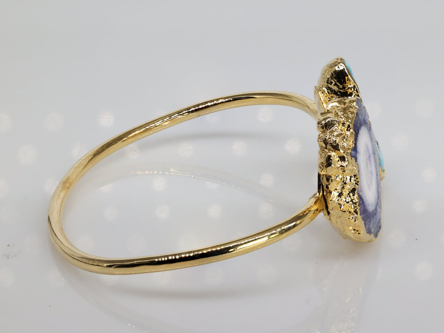 Bracelet Geode and Solar Quartz Gold Edged over Brass - Meena Design