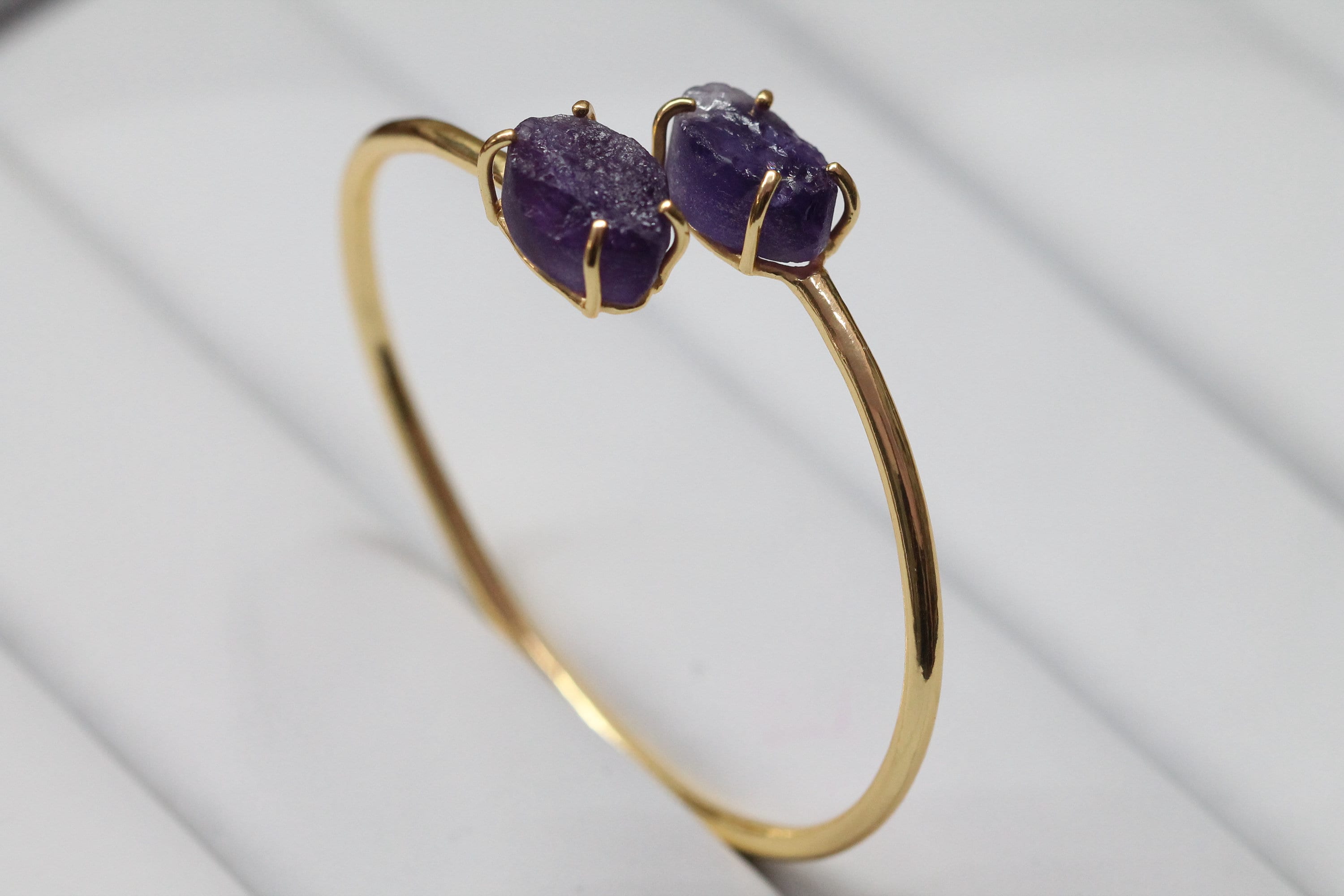 Bracelets Amethyst Raw natural gemstone gold plated - Meena Design