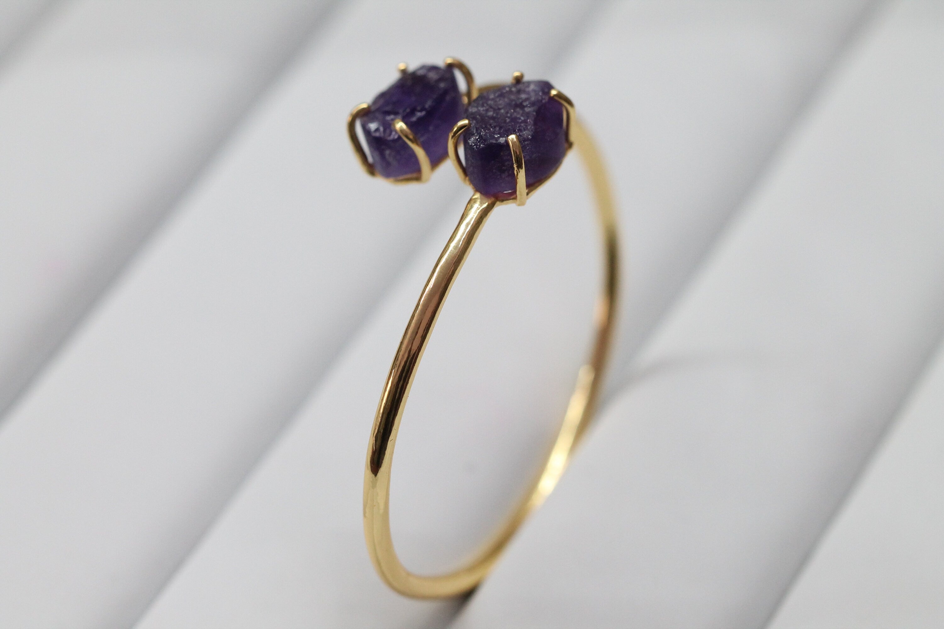 Bracelets Amethyst Raw natural gemstone gold plated - Meena Design