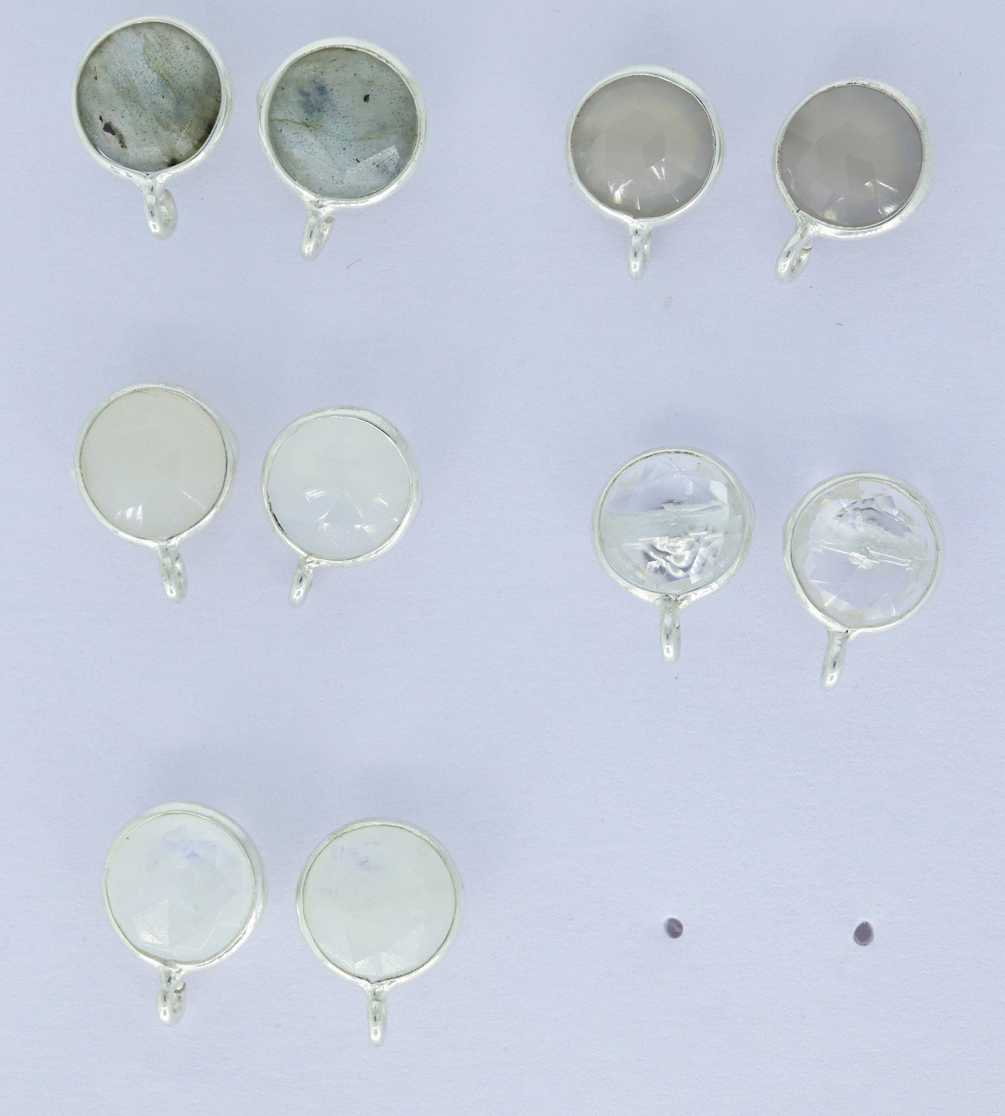 Circle Chalcedony Earpost Silver 92.5 Bezel Ear post Natural gemstone Earpost labradorite rose quartz earpost white rainbow DIY earrings - Meena Design