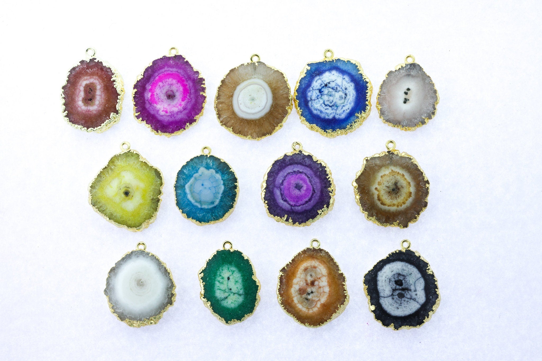 Connector Natural Solar Quartz, Gold Charms, Silver Pendants, Stalactite Gemstones, White Cloud, 20-25MM, - Meena Design