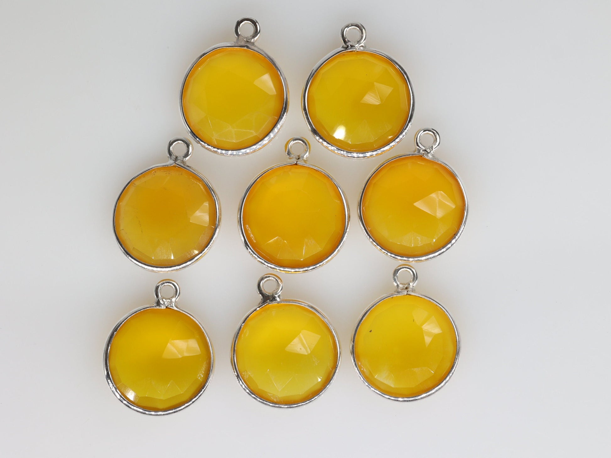 Dainty minimalistic Chalcedony Round Cut Stones Bezel Connectors Brass Gold Plating Pendants - Meena Design