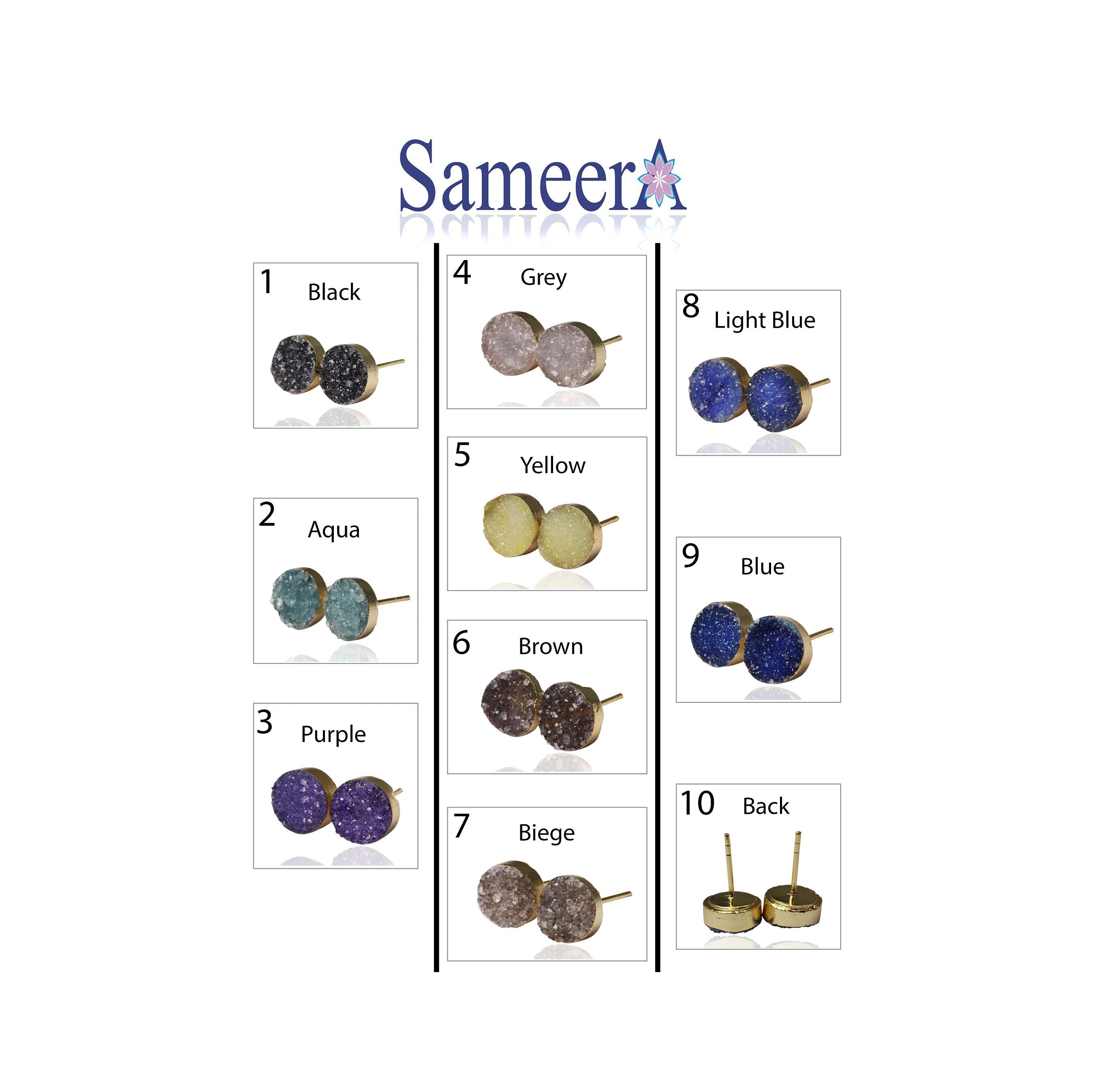 Druzy Earring,Crystal Earring,Gemstone Earring,Round Earring,Agate Earring,Druzy Jewelry,Gift For Her,Earring For Her,10MM,Wholesale - Meena Design