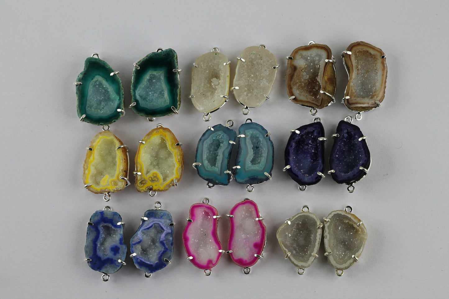 Earring Making, Natural Agate Geode Druzy Pairs Prong Set 25 - 30 mm - Meena Design