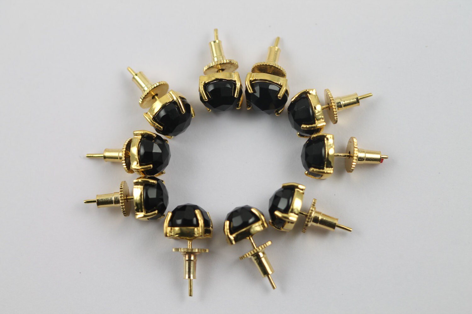 earring studs in natural chalcedony black faceted stones in prong Set - Meena Design