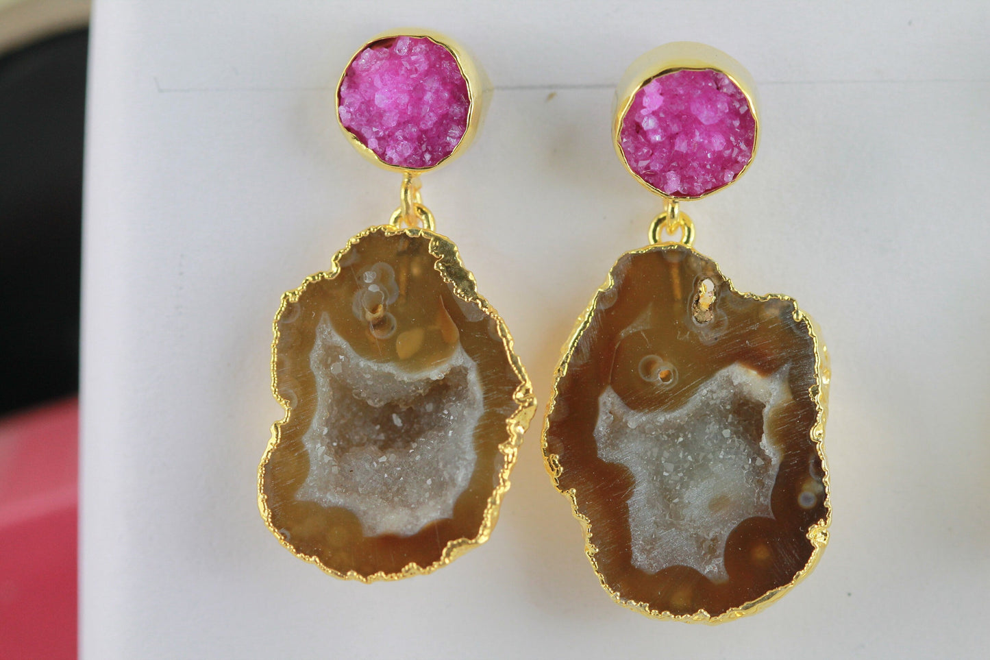 Earrings 45-60 mm , Natural Geode earrings, Druzy Earrings, Rock, Gold Gemstone - Meena Design