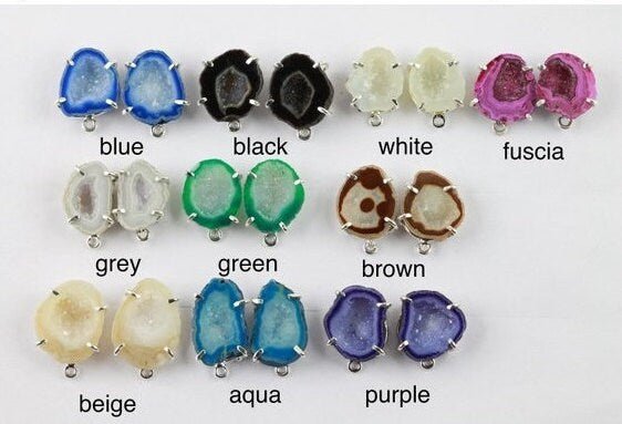 Geode Studs, DIY, Earrings, Gemstone, Handmade Earrings, Druzy, Studs, Minimalistic - Meena Design