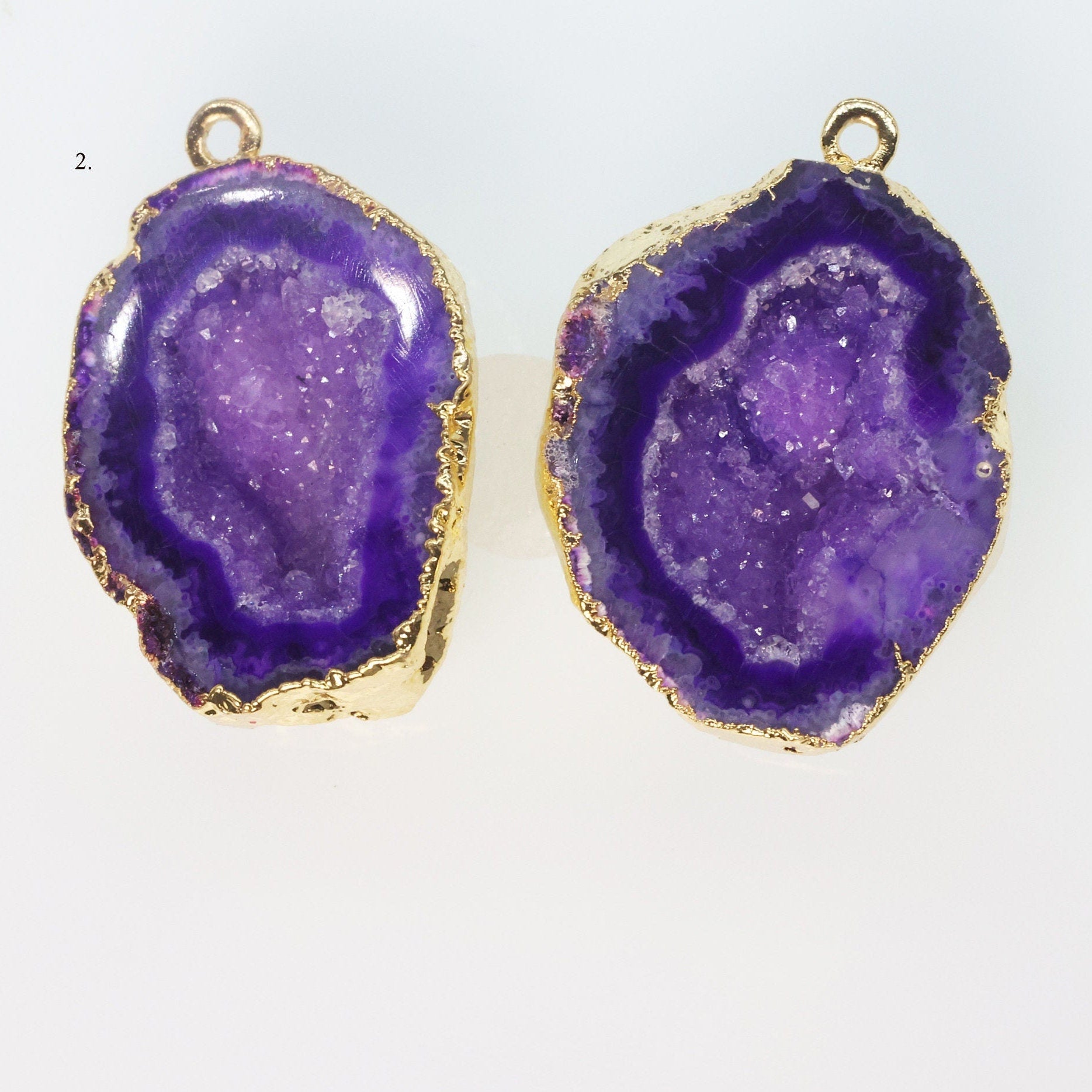 Gold Edged Purple cave druzy or tobasco druzy geode Pairs For Earrings * Order Exact Pairs as in Photos - Meena Design