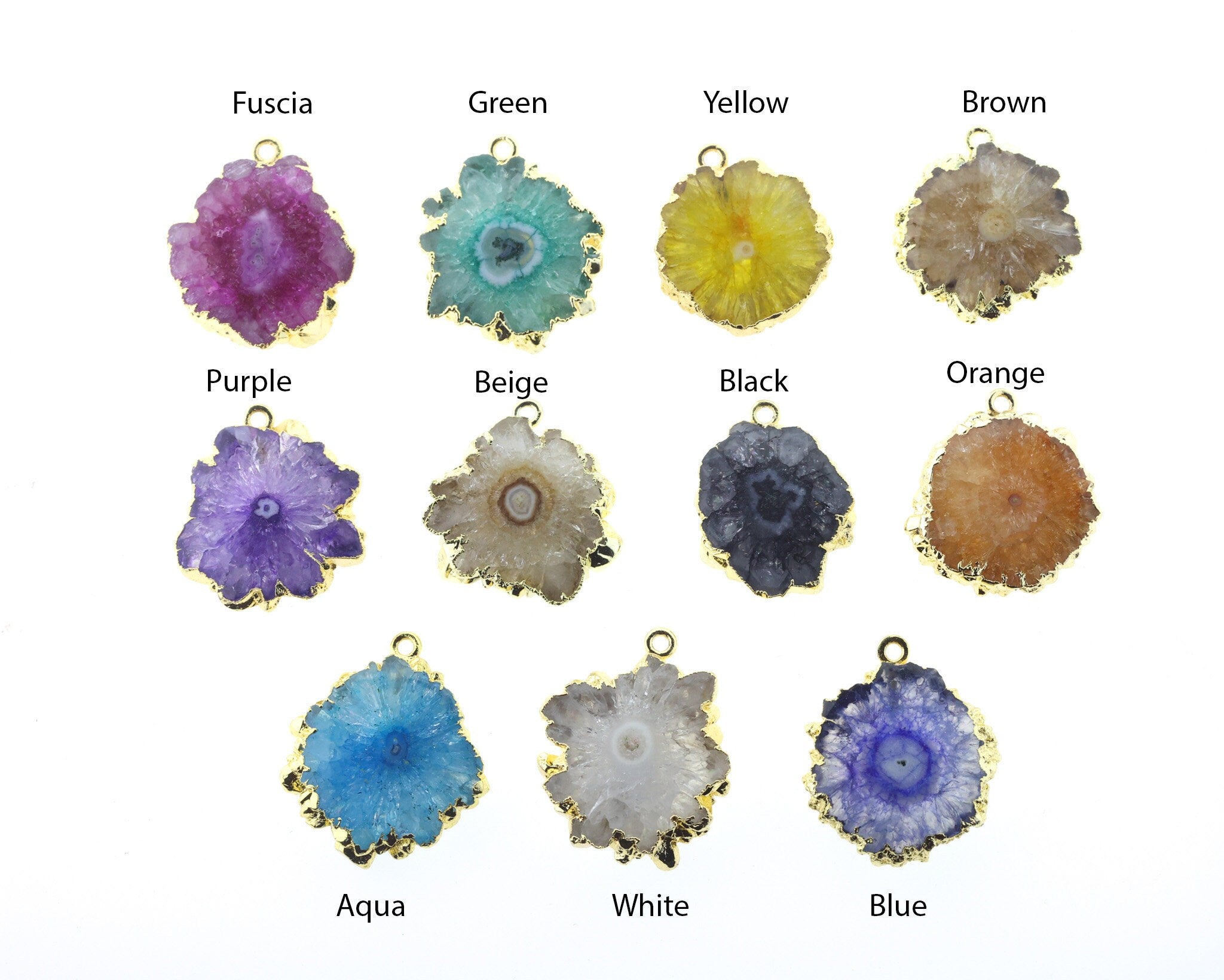 Gold Solar Quartz Pendant, Silver Solar Quartz Connector, Stalactite, Natural Gemstones, DIY, Connector, 10-40MM - Meena Design