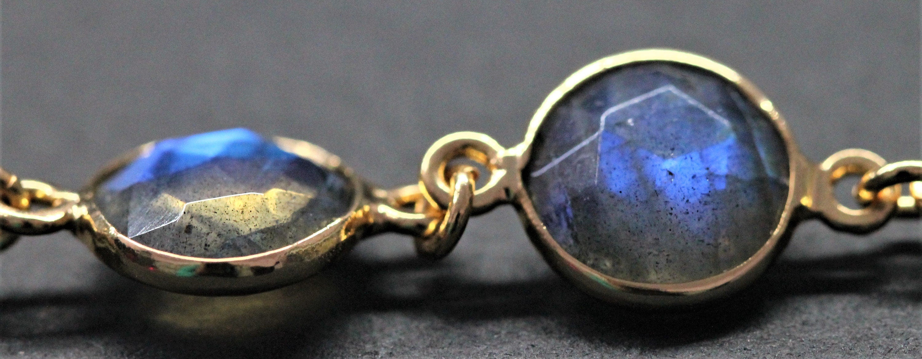 Labradorite Connector Chain, Faceted Labradorite Gemstone, Gold, Bezel 10MM , DIY labradorite chain earrings - Meena Design