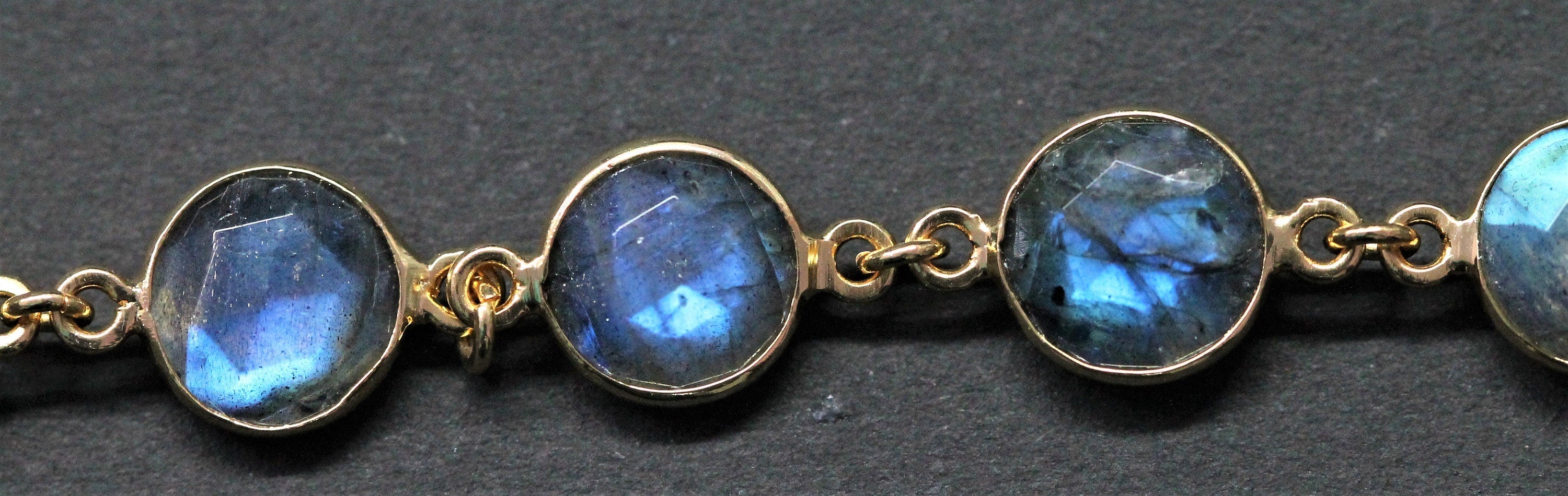 Labradorite Connector Chain, Faceted Labradorite Gemstone, Gold, Bezel 10MM , DIY labradorite chain earrings - Meena Design