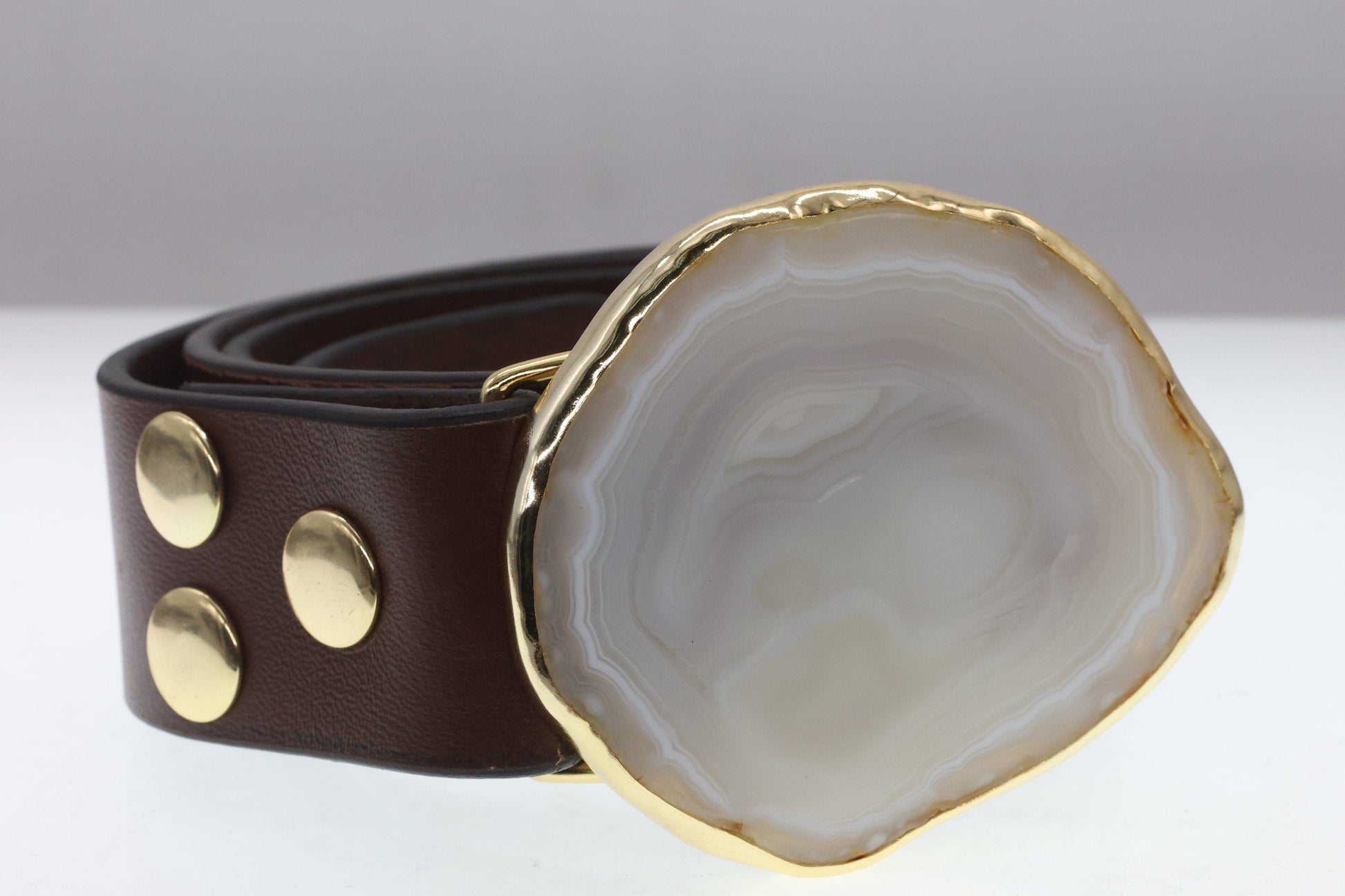 Leather Belts Agate Natural Gemstones Natural Gold Plated On Brass - Meena Design