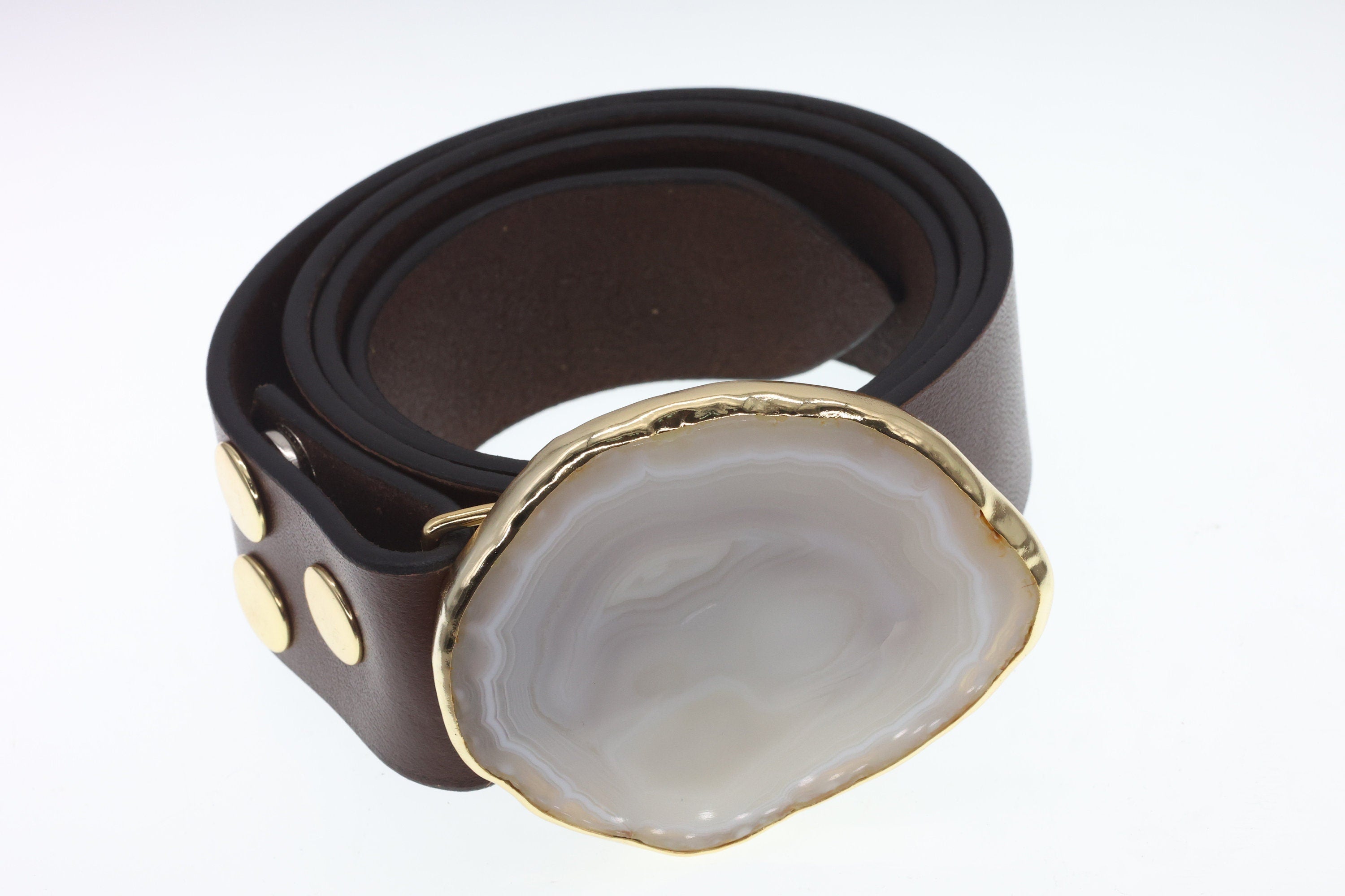 Leather Belts Agate Natural Gemstones Natural Gold Plated On Brass - Meena Design