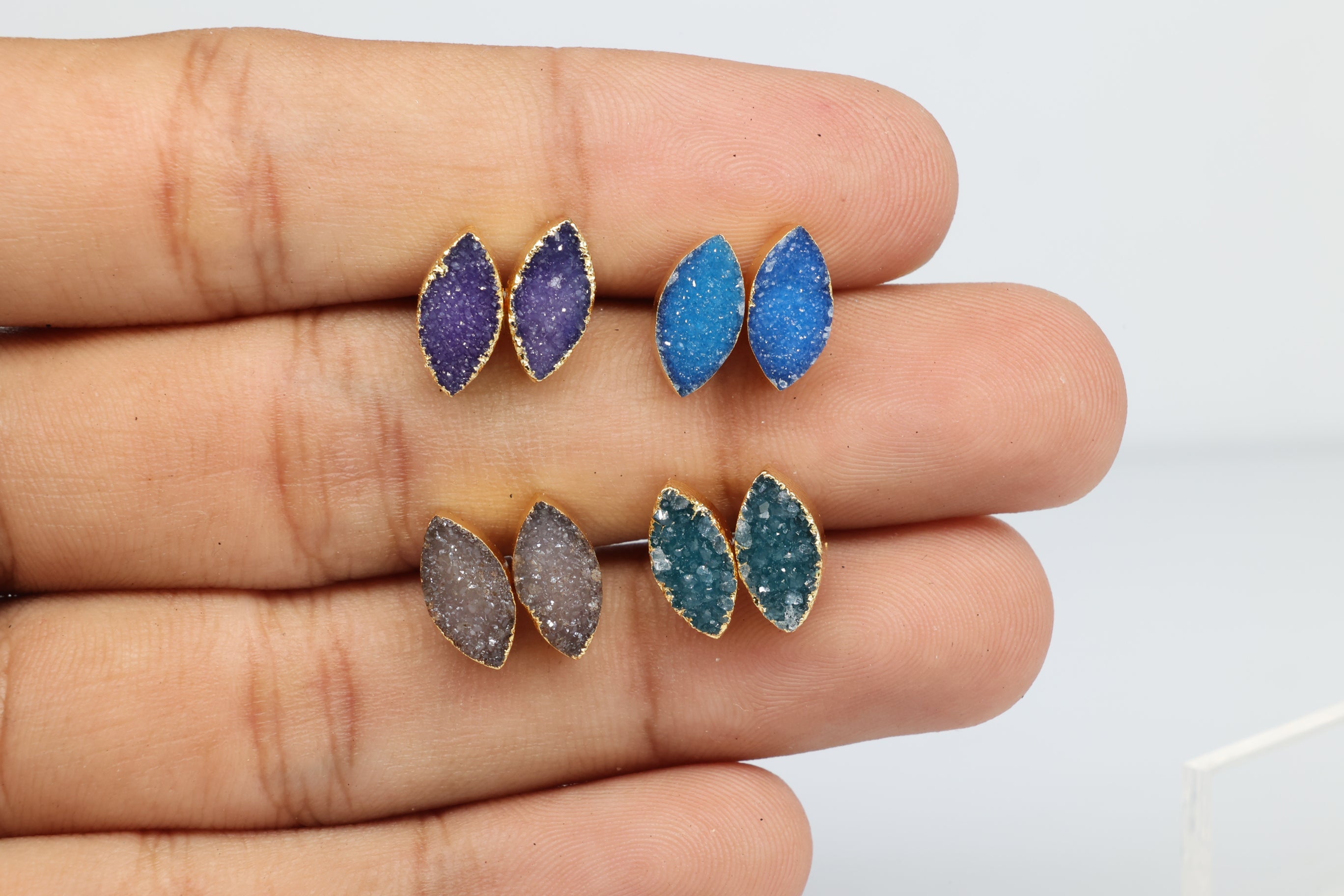 Marquise Druzy Dainty And Minimalistic Studs, 5x10 mm - Meena Design