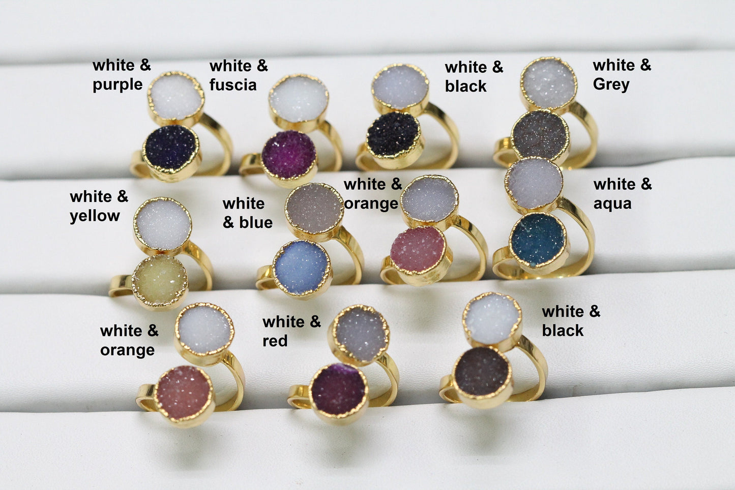 Micron Gold Rings druzy ring, gold ring, natural gemstone ring, gold edged druzy ring, adjustable ring, statement ring - Meena Design