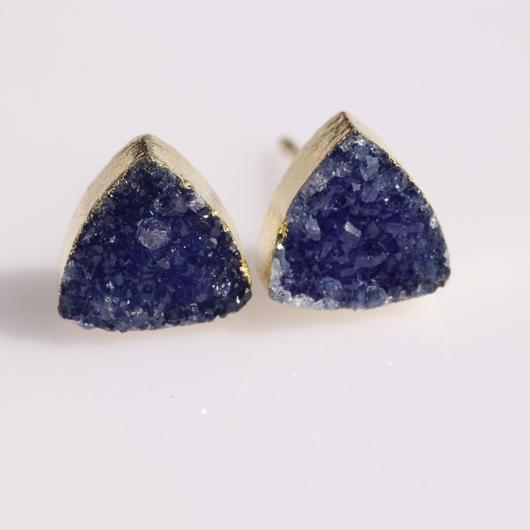 Natural Agate Druzy Trillion Minimalistic Dainty Studs - Meena Design