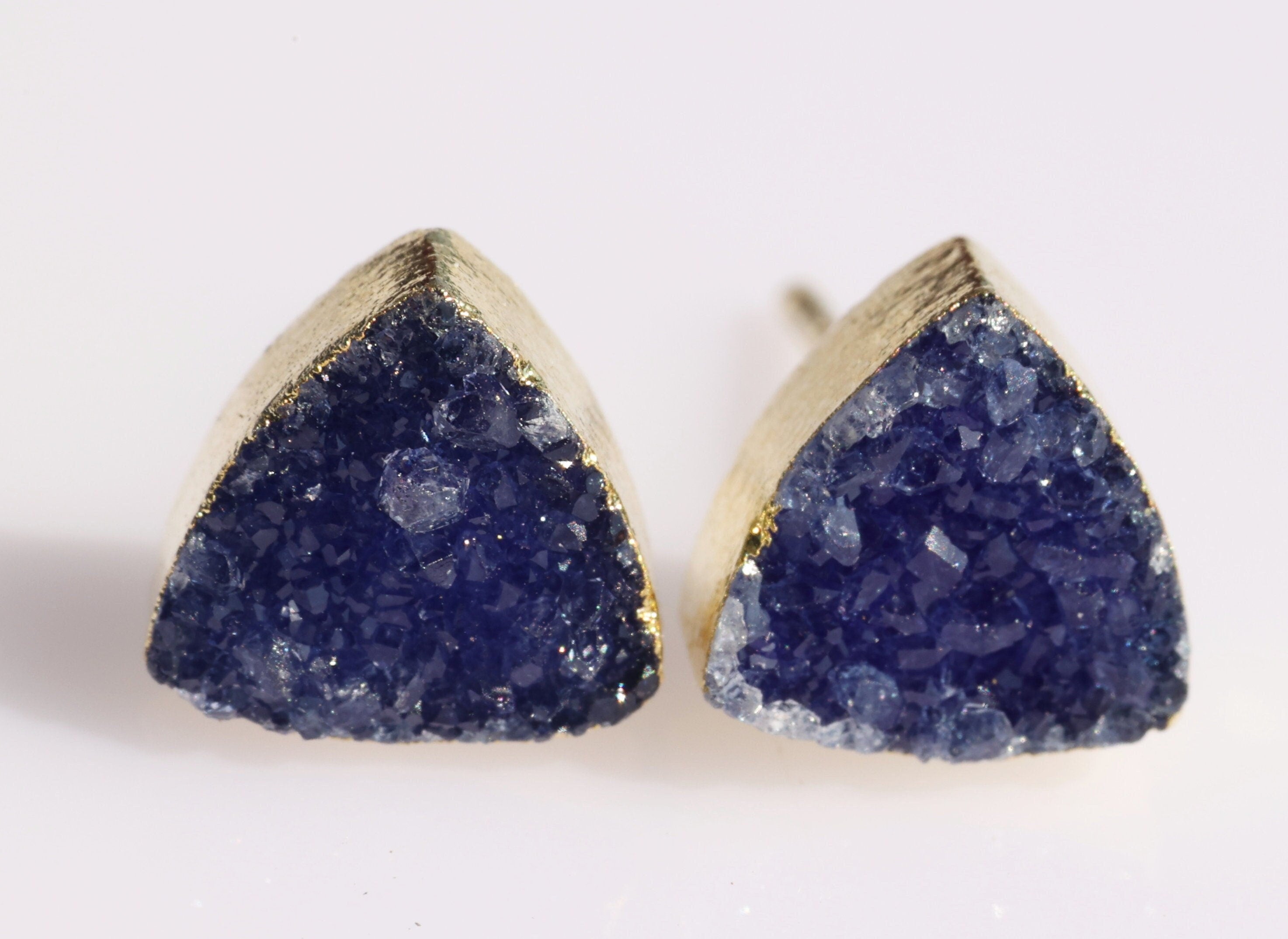 Natural Agate Druzy Trillion Minimalistic Dainty Studs - Meena Design