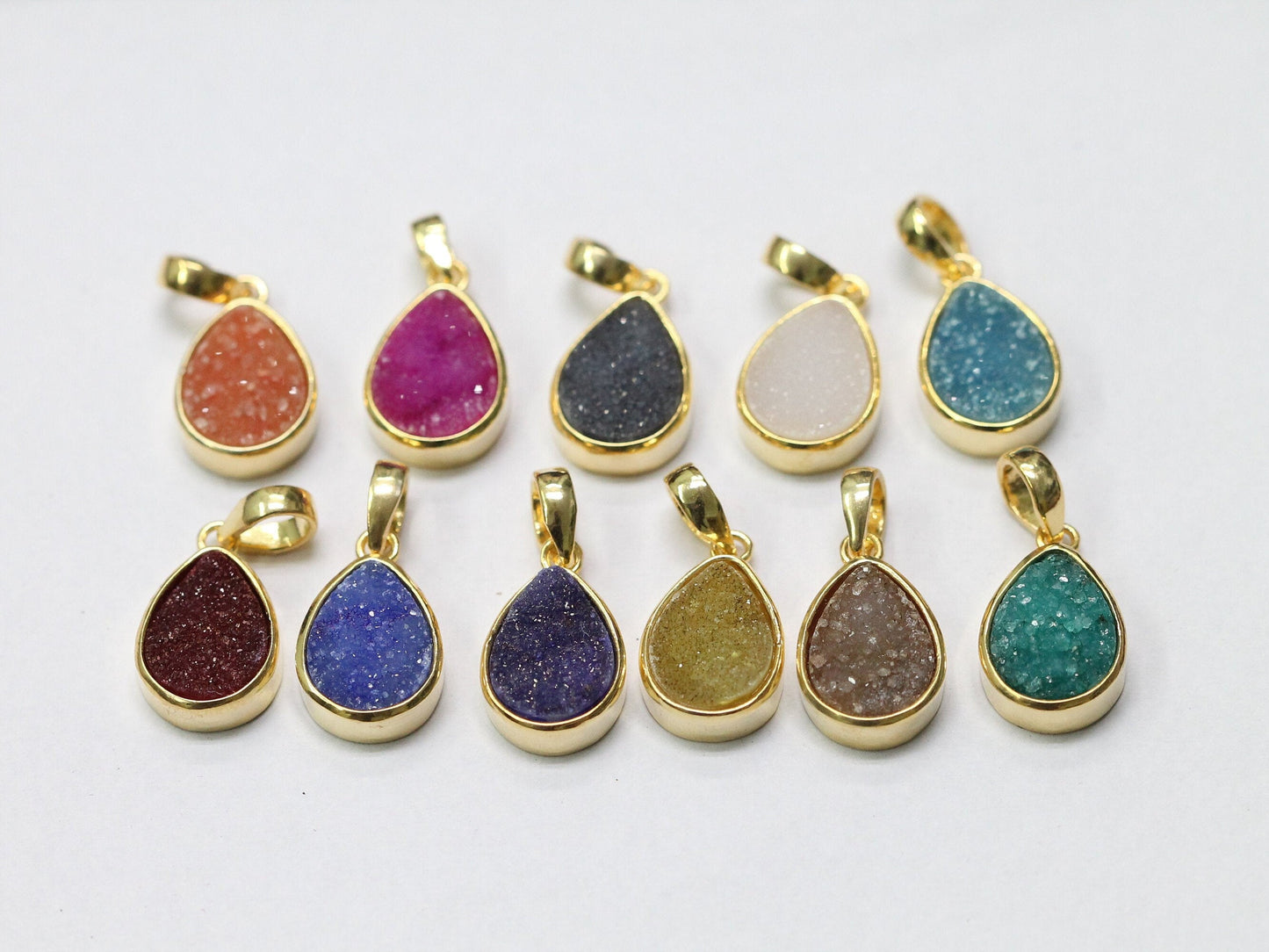 Natural Druzy Pendant, 10 * 14 mm, gold pendant, Druzy, Gemstone Pendant, Druzy Collet Pendant - Meena Design