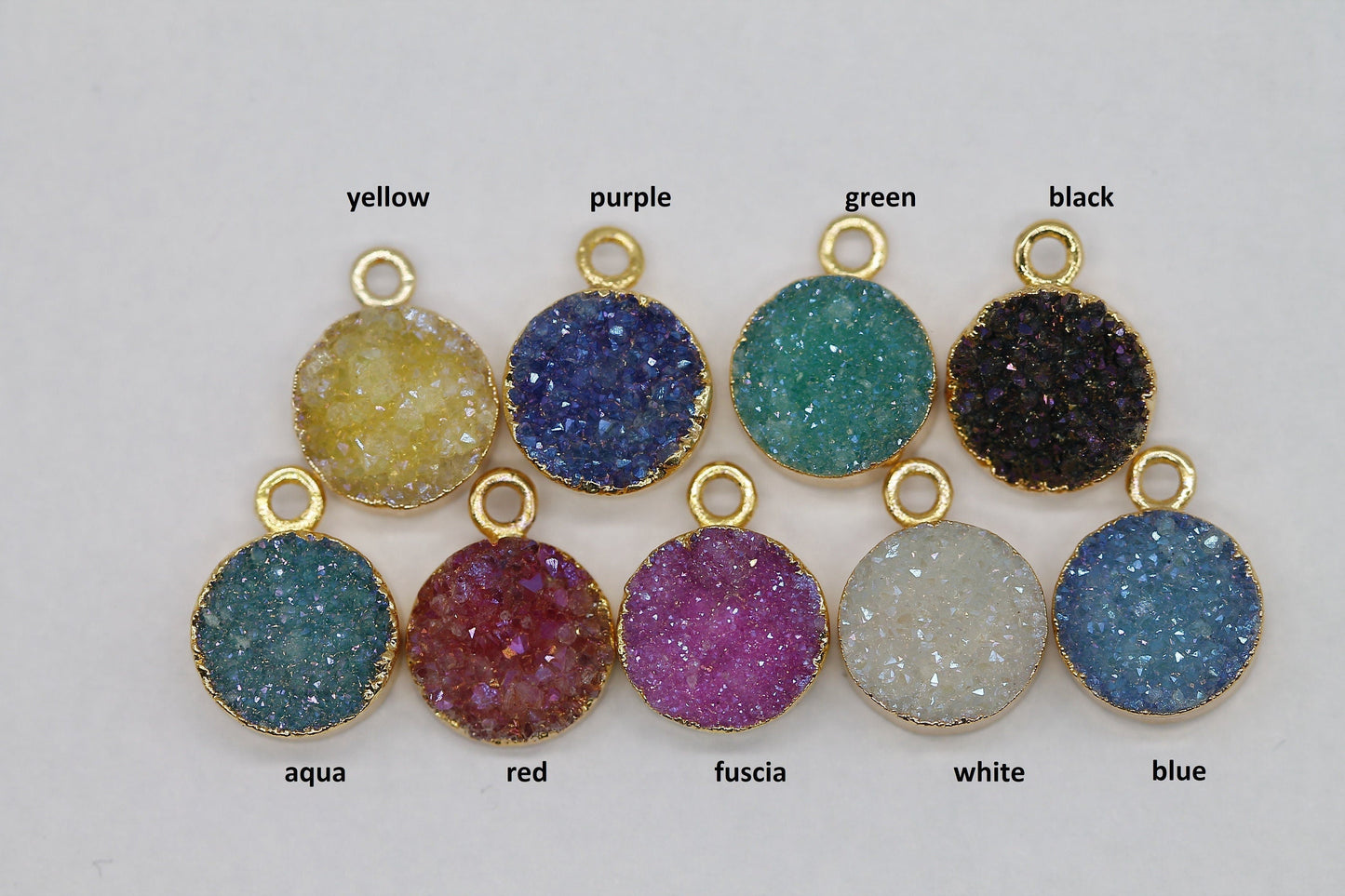 Natural Druzy Quartz Round Gold Edged Titanium AB Coated, 10 MM - Meena Design