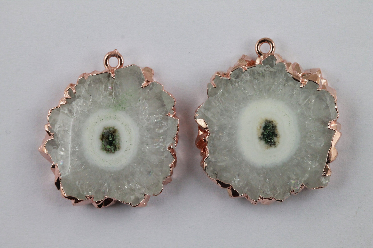 Pairs Solar Quartz Rose Gold Edged , 25 - 30 mm - Meena Design