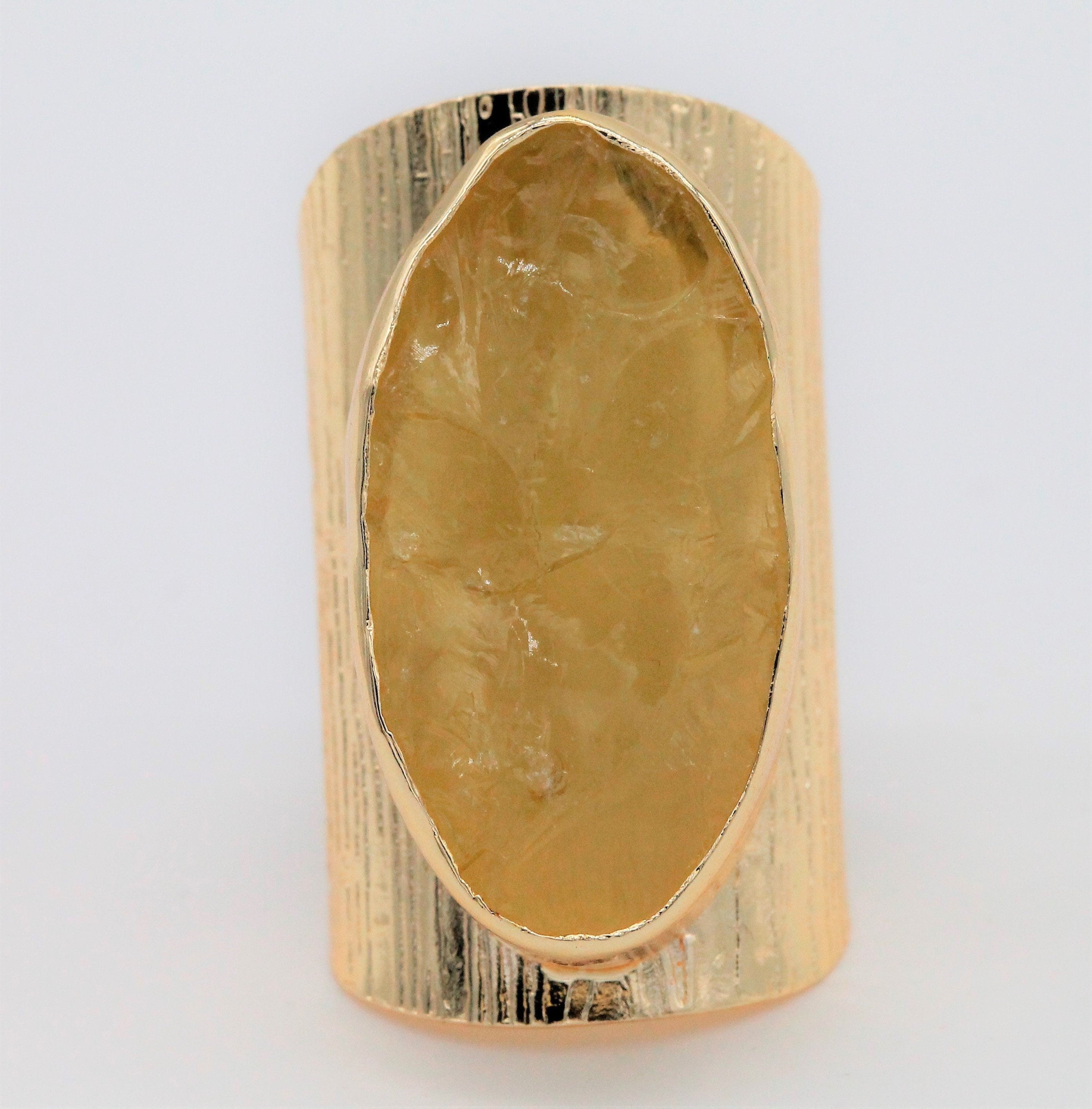 Rings lemon quartz natural raw gemstone Gold Plated Brass or Silver 925 - Meena Design