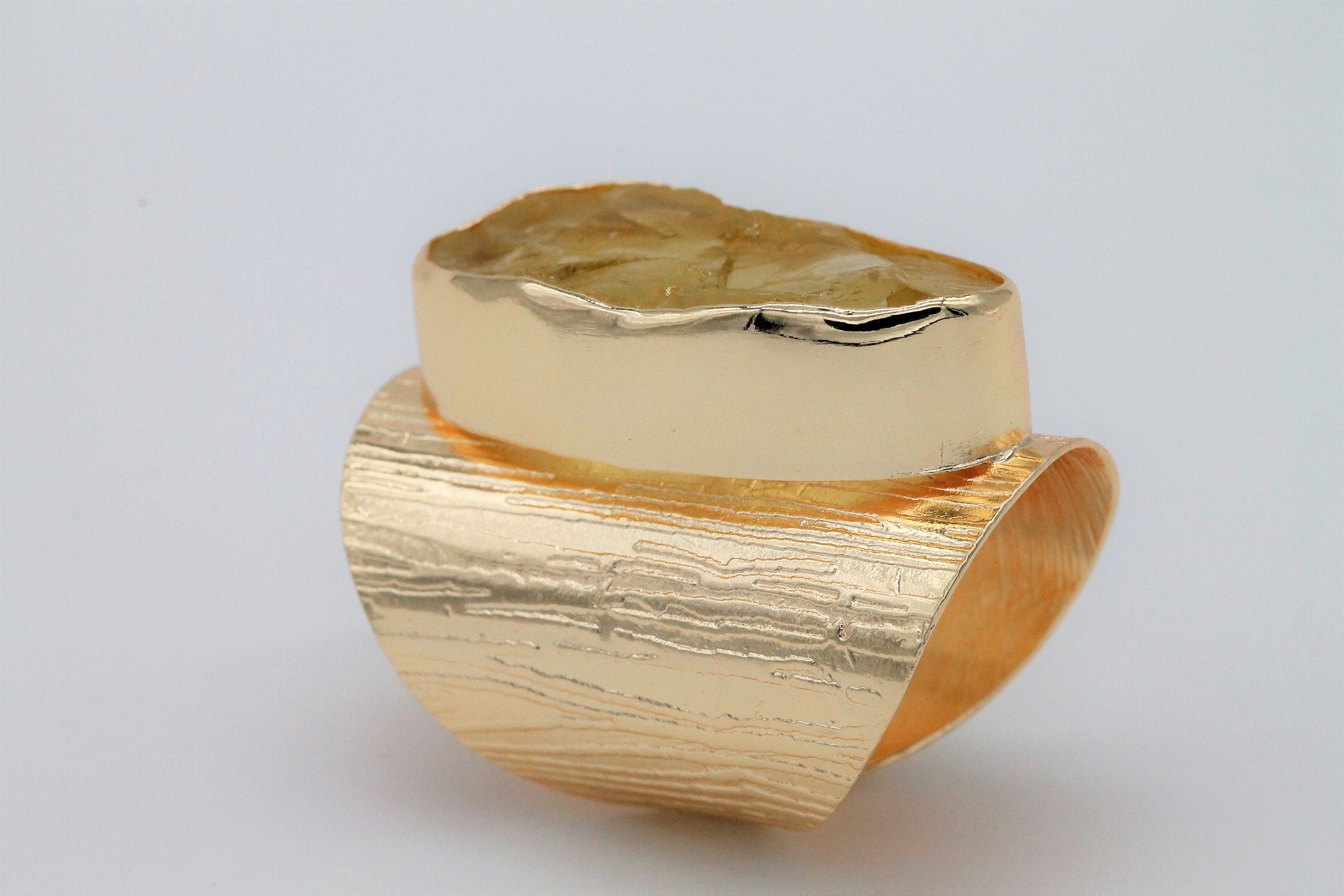 Rings lemon quartz natural raw gemstone Gold Plated Brass or Silver 925 - Meena Design