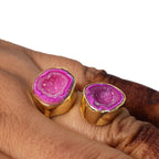 Twins Two Geode Gemstone Rings Bezel Set 15 - 25 MM