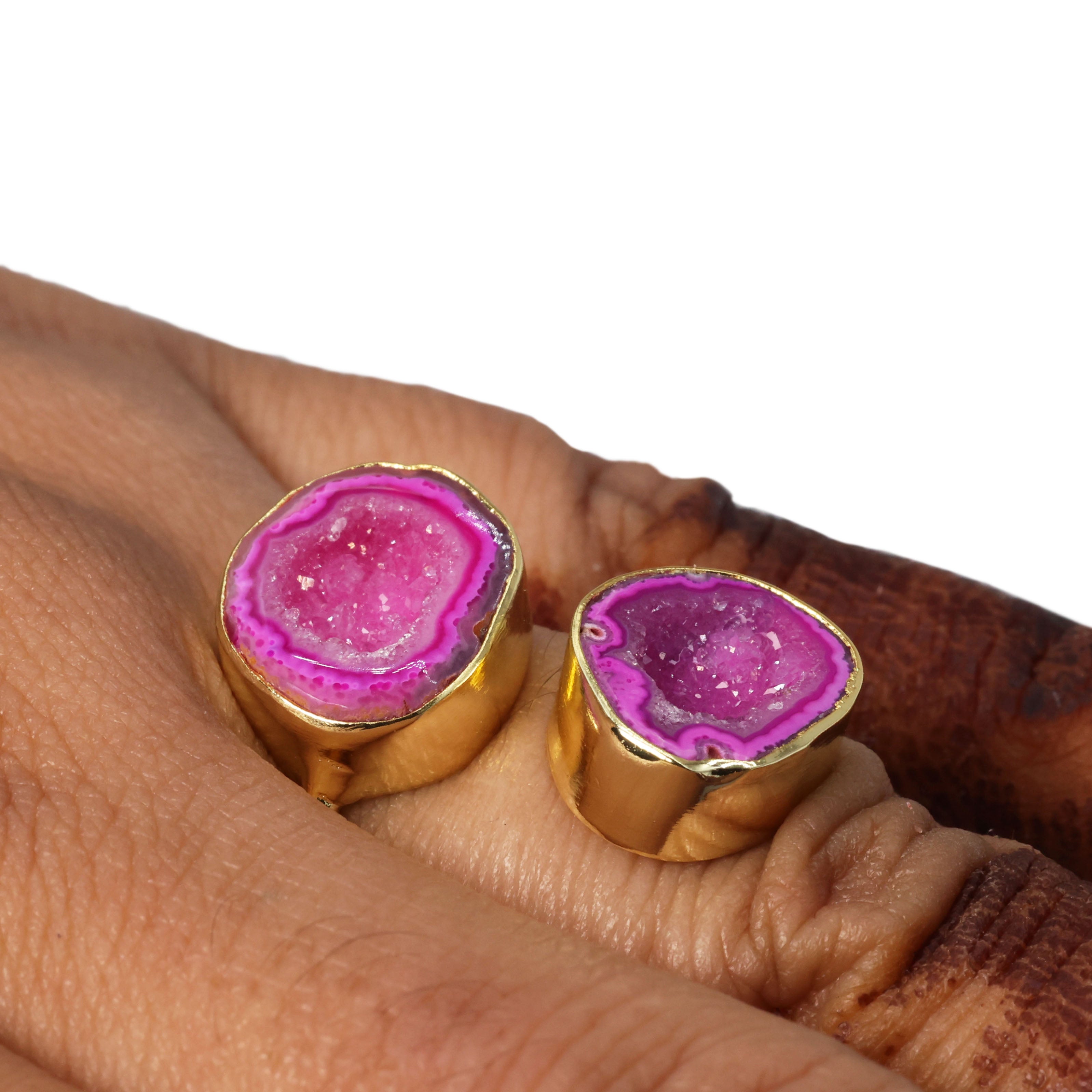 Twins Two Geode Gemstone Rings Bezel Set 15 - 25 MM