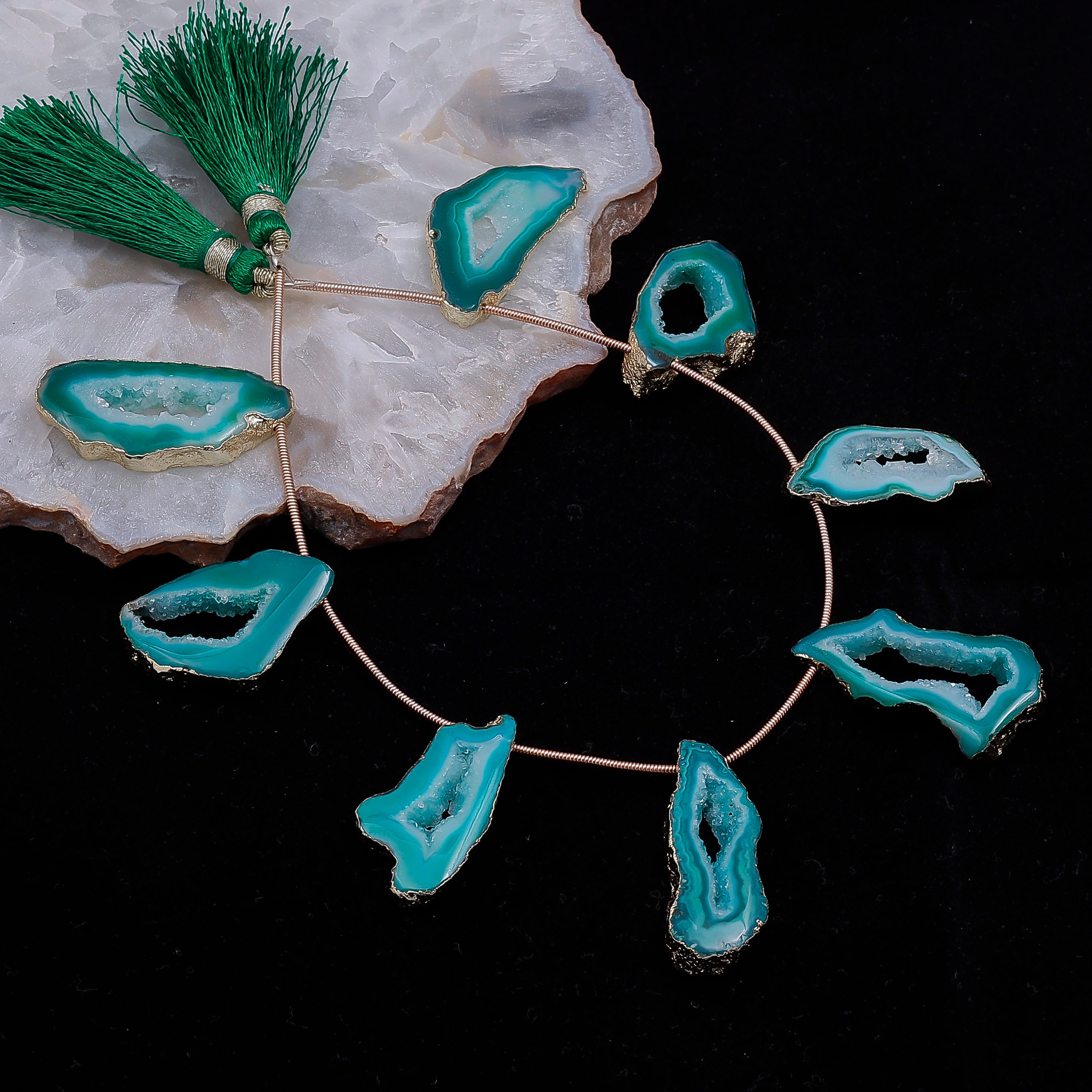 Vibrant Pink Geode Pendant Necklace with Tassel Accents