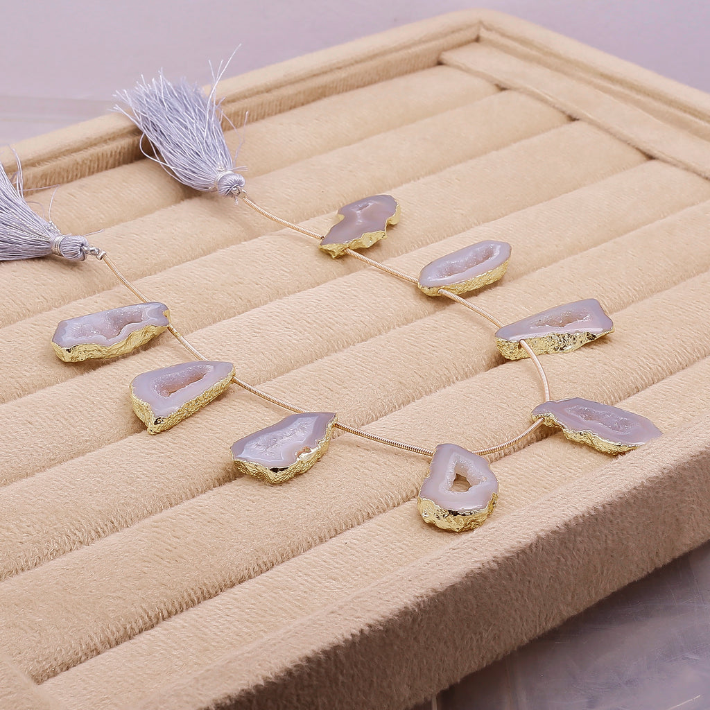 Bright Pink Geode Necklace with Gold Link Chain and Tassels