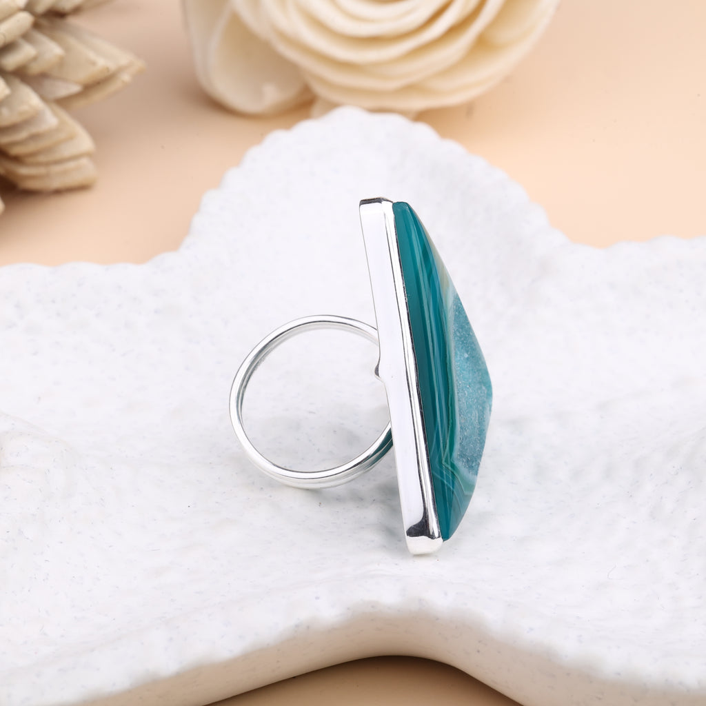 Handmade agate druzy gemstone ring with adjustable shank in gold or silver