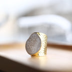 White Geode Statement Ring – Large Crystal on Hammered Gold Band