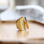 White Geode Statement Ring – Large Crystal on Hammered Gold Band