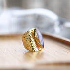 White Geode Statement Ring – Large Crystal on Hammered Gold Band