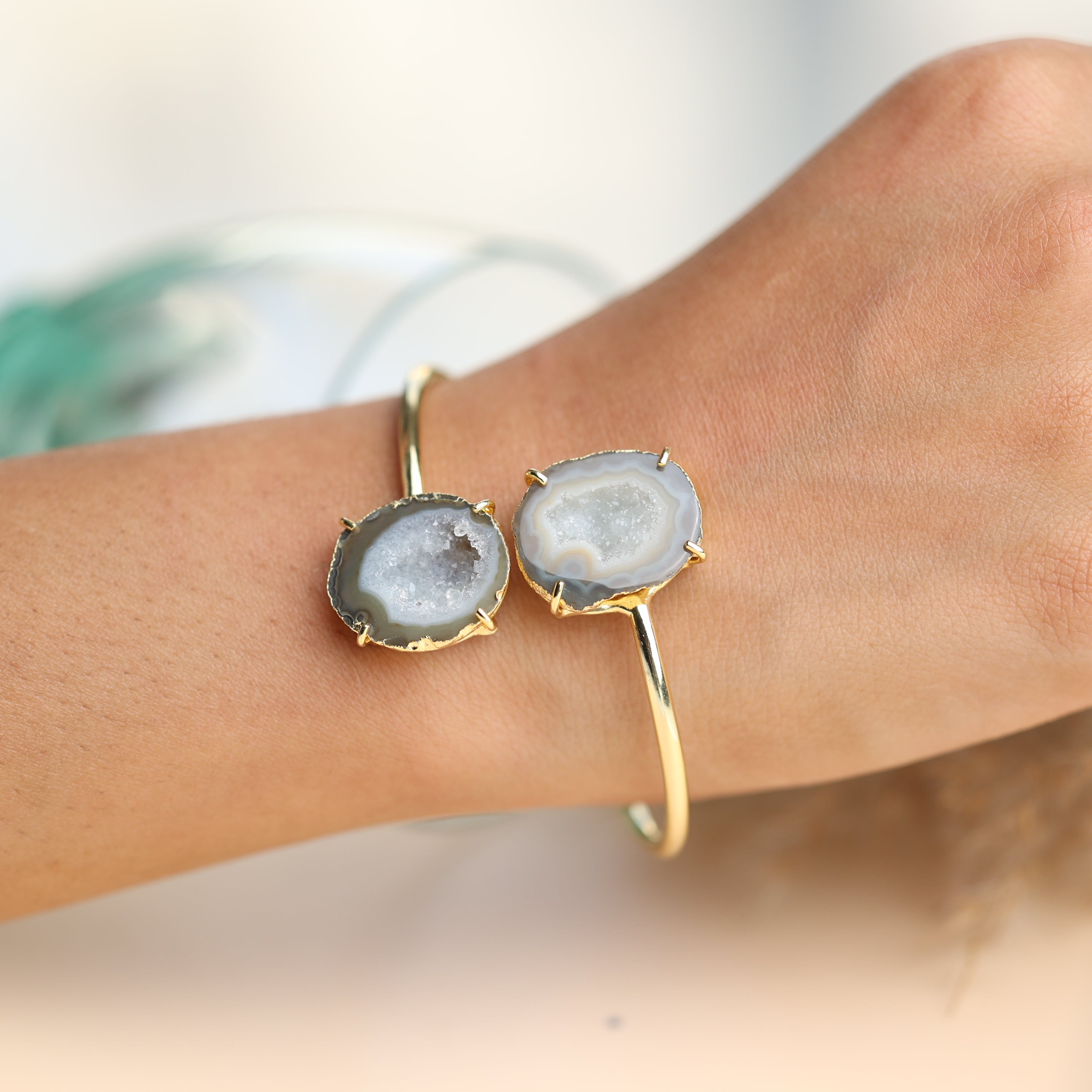 Geode Druzy Gold Edged over Brass Bracelet