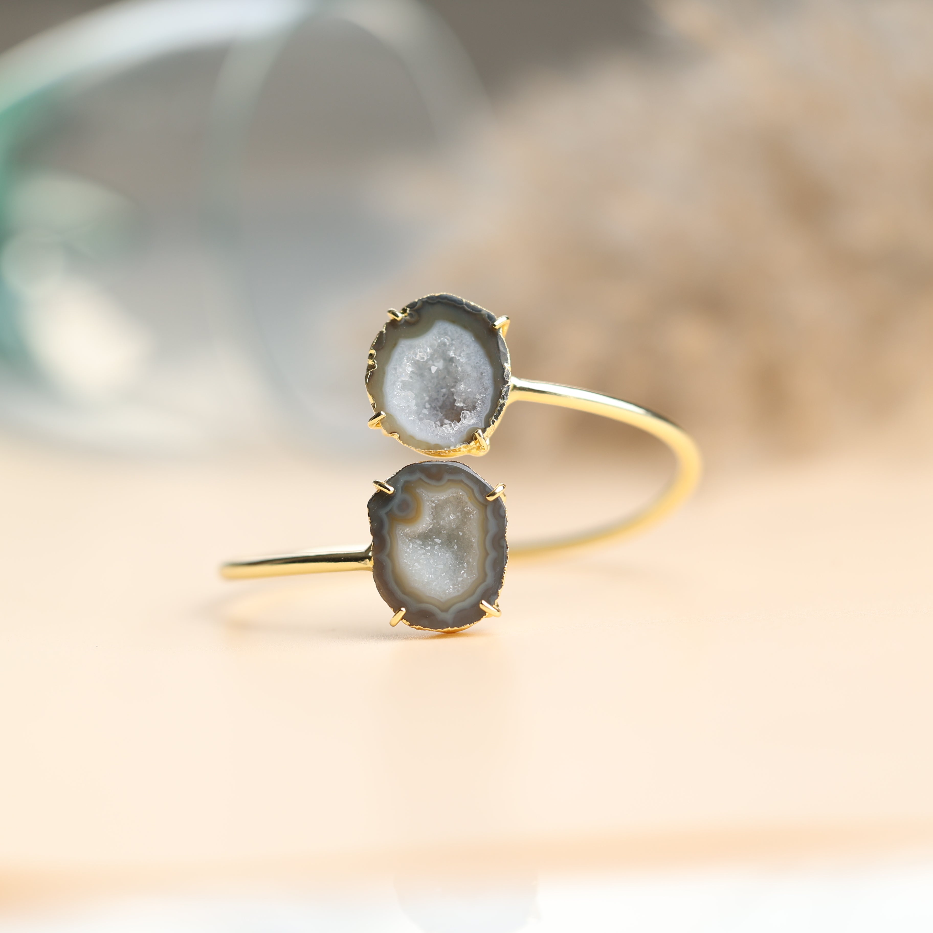 Geode Druzy Gold Edged over Brass Bracelet