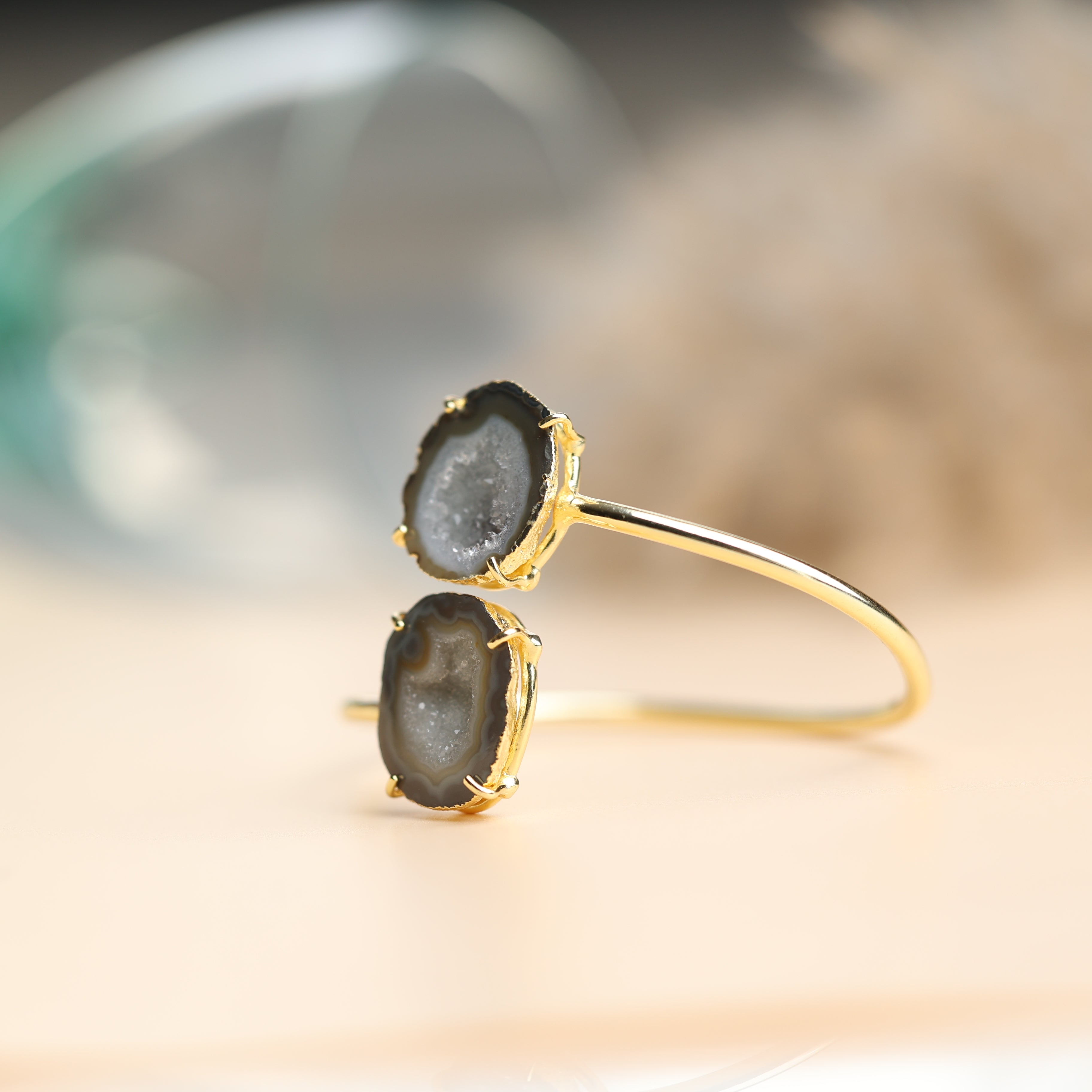 Geode Druzy Gold Edged over Brass Bracelet