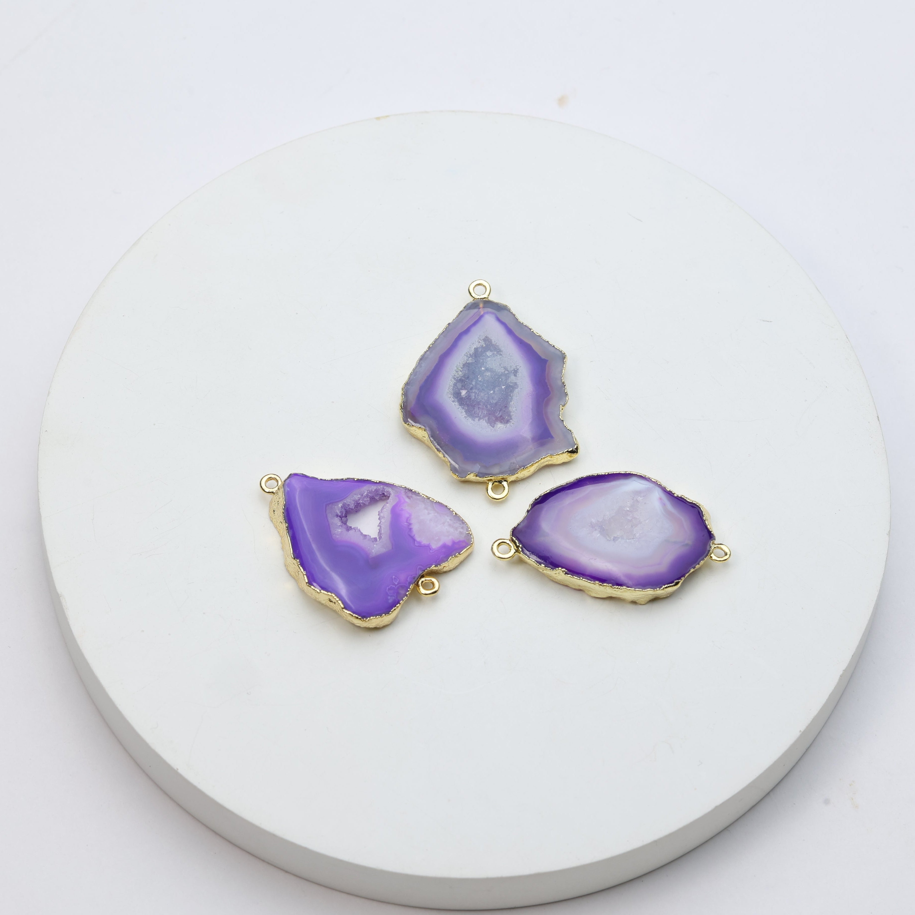 Purple Agate Geode Slice Druzy Connector 25-30mm – Natural Gemstone Connector for Handmade Jewelry | Get Exact Piece Shown in the Picture