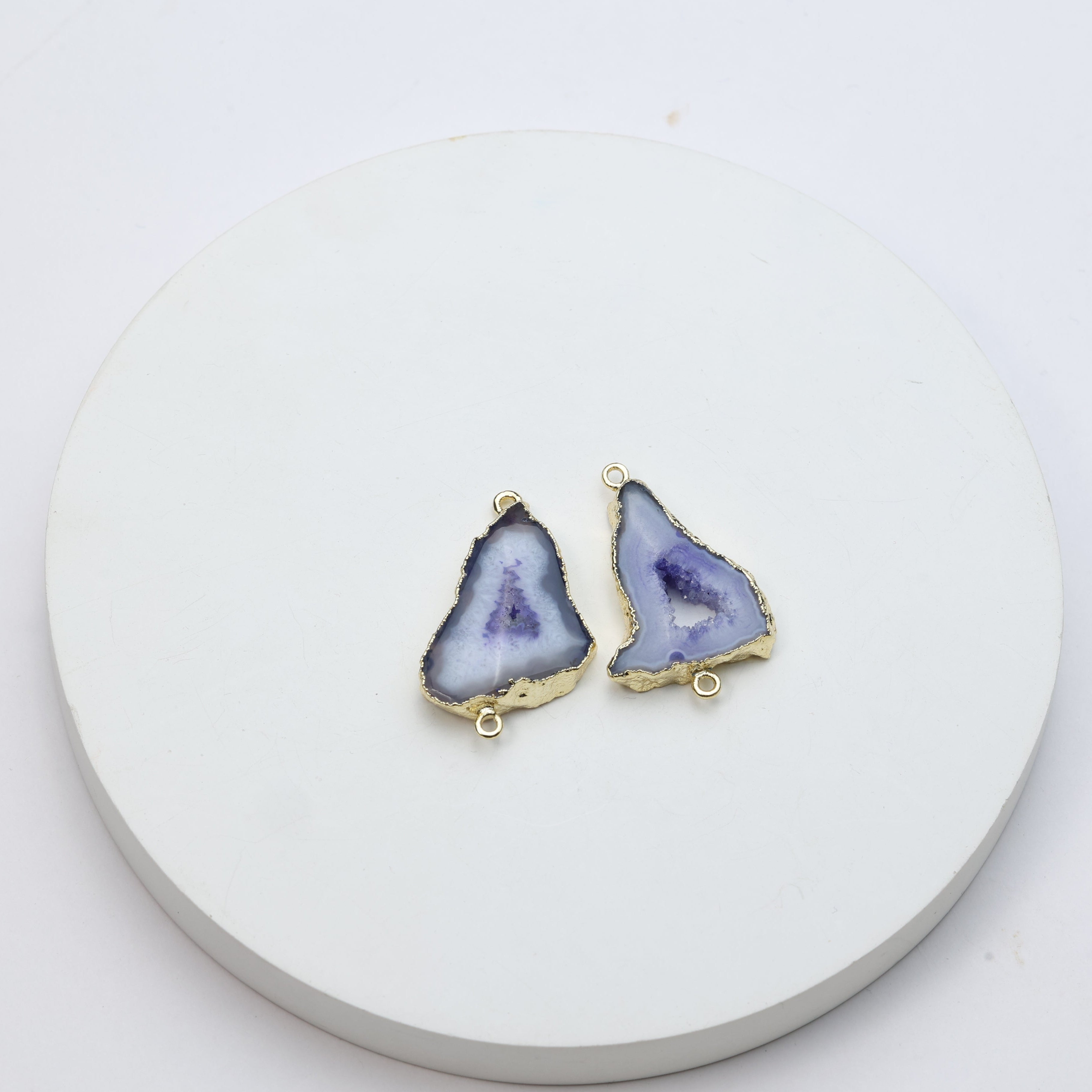 Purple Agate Geode Slice Druzy Connector 25-30mm – Natural Gemstone Connector for Handmade Jewelry | Get Exact Piece Shown in the Picture