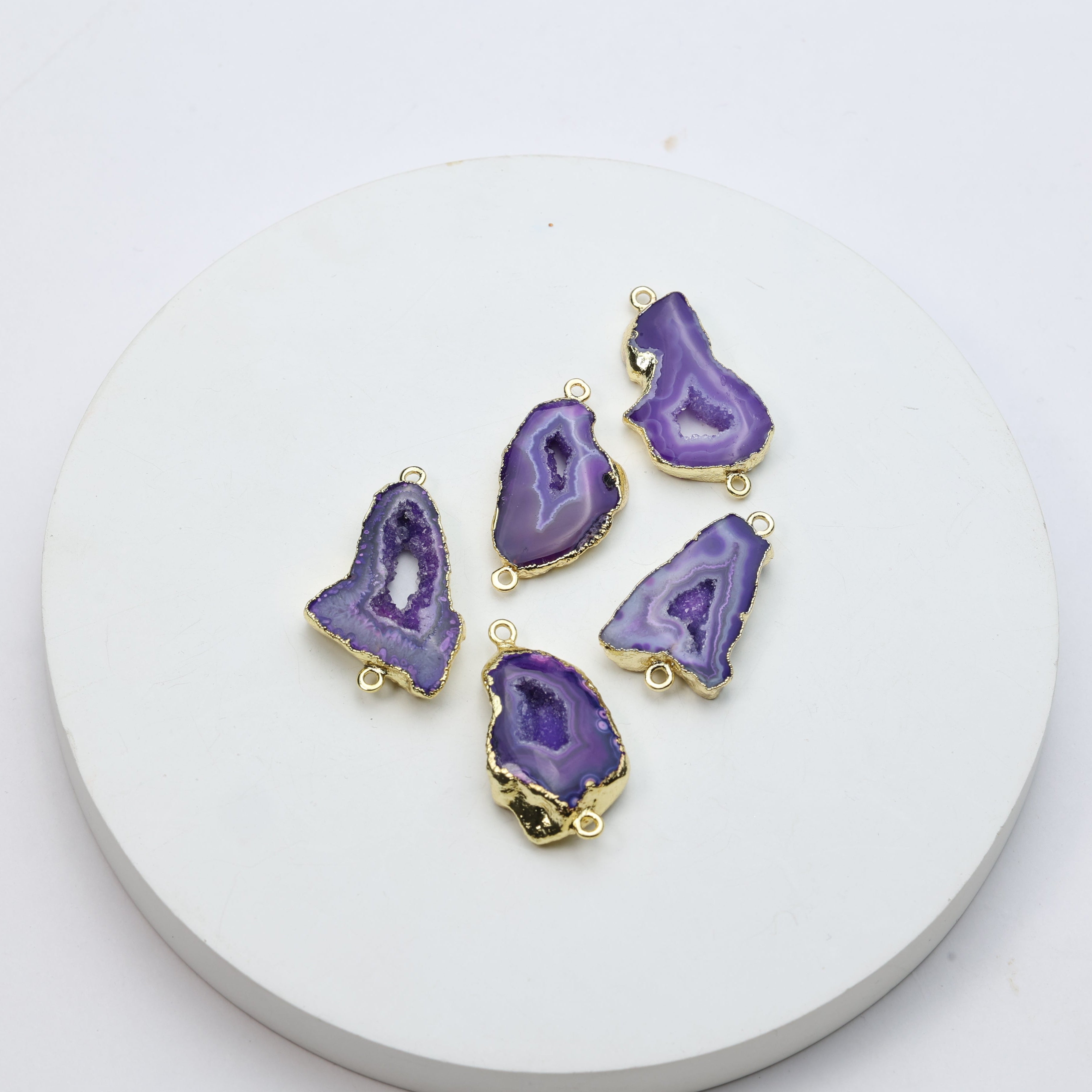 Purple Agate Geode Slice Druzy Connector 25-30mm – Natural Gemstone Connector for Handmade Jewelry | Get Exact Piece Shown in the Picture