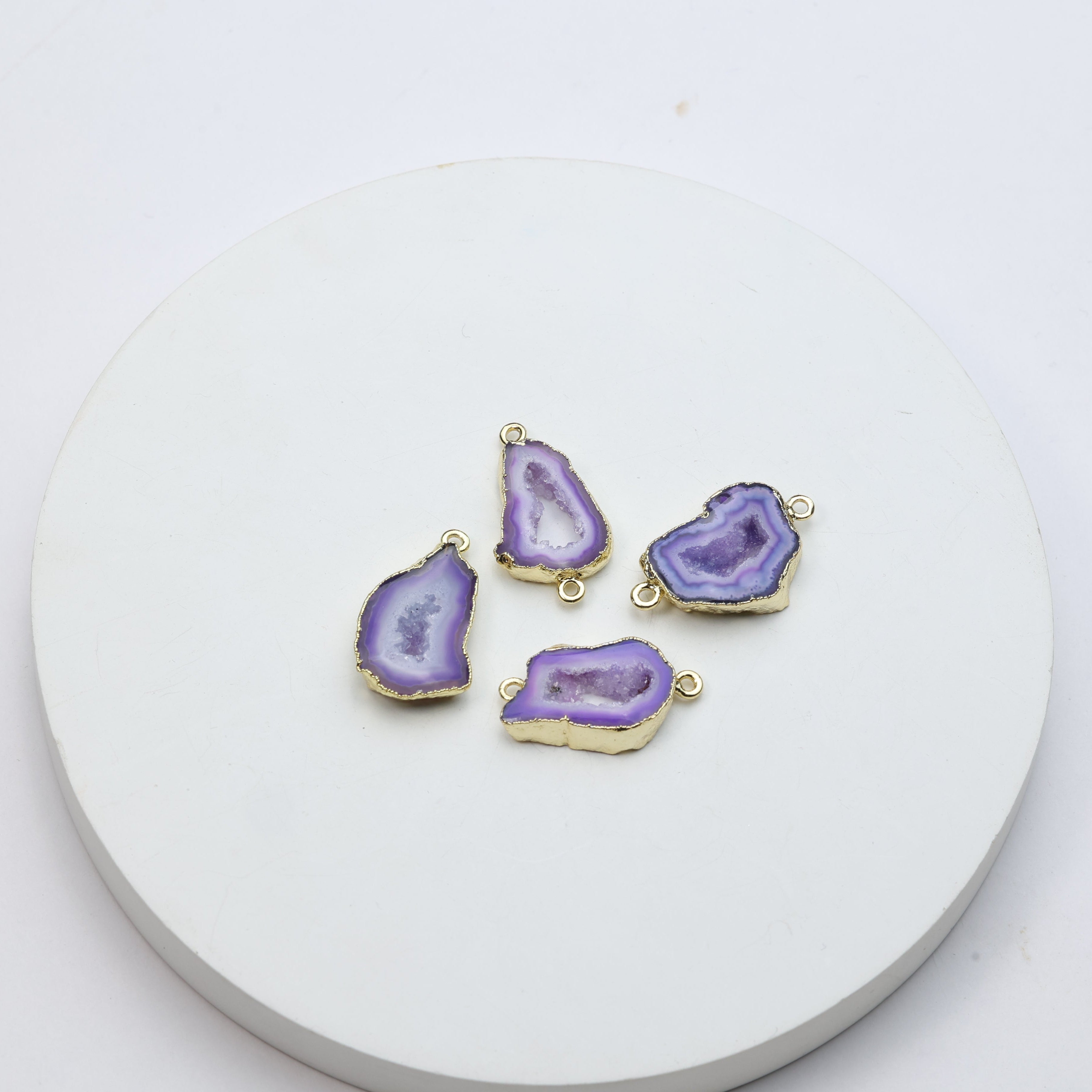 Purple Agate Geode Slice Druzy Connector Mix – Natural Gemstone Connector for Handmade Jewelry | Get Exact Piece Shown in the Picture