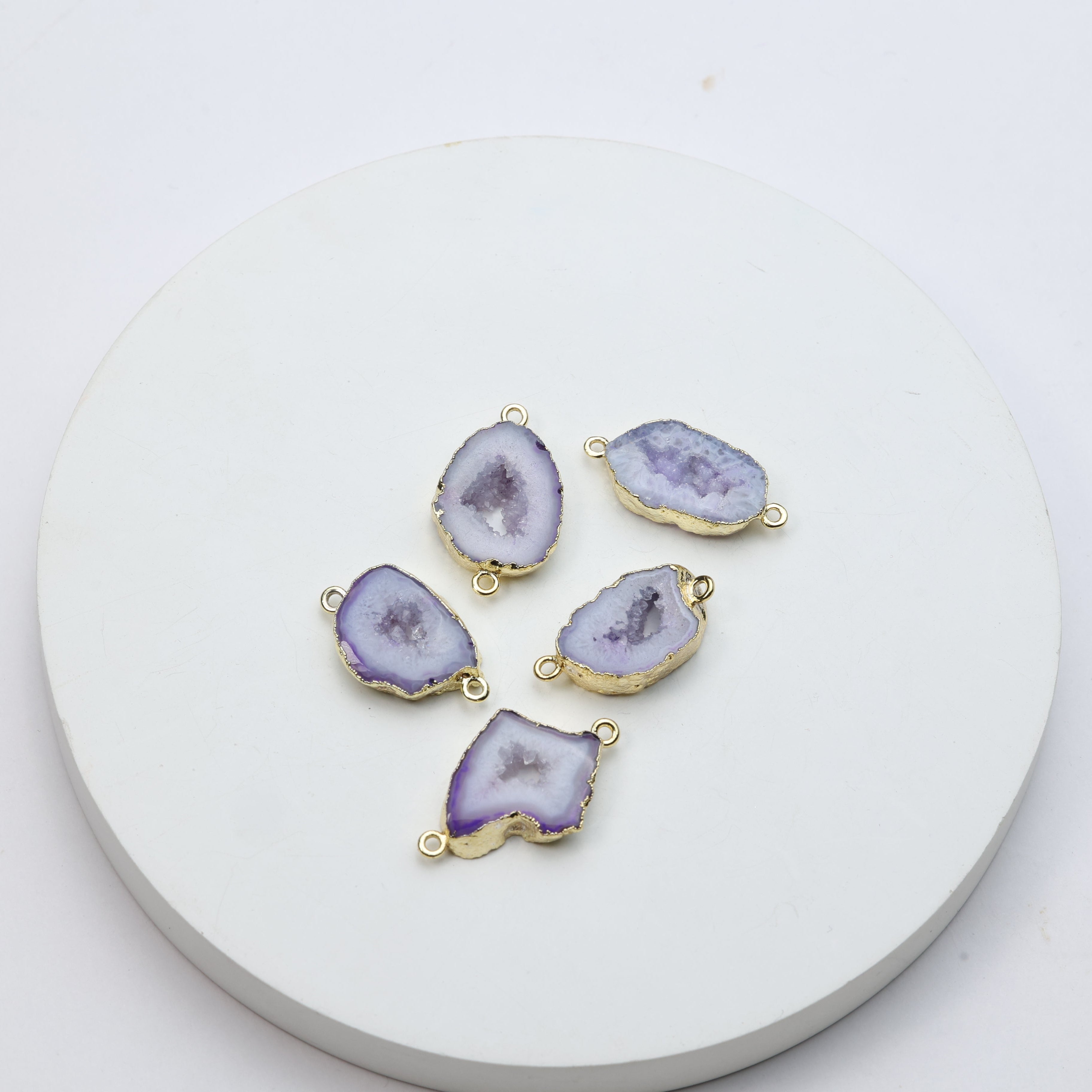 Purple Agate Geode Slice Druzy Connector Mix – Natural Gemstone Connector for Handmade Jewelry | Get Exact Piece Shown in the Picture