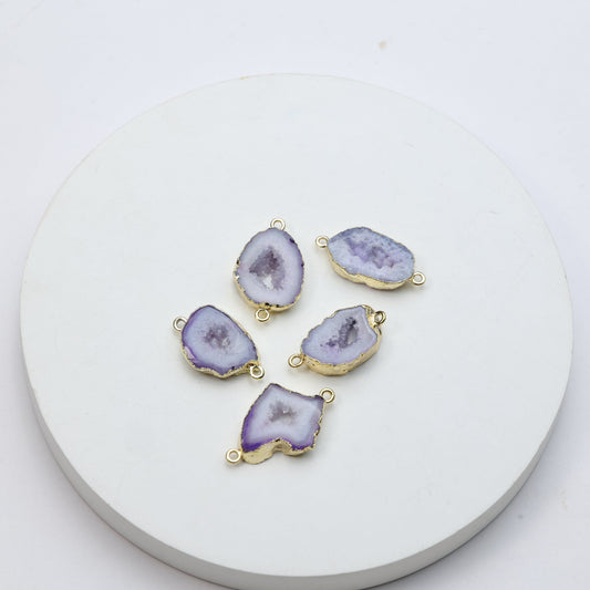 Elongated purple geode druzy charms outlined in gold for jewelry crafting