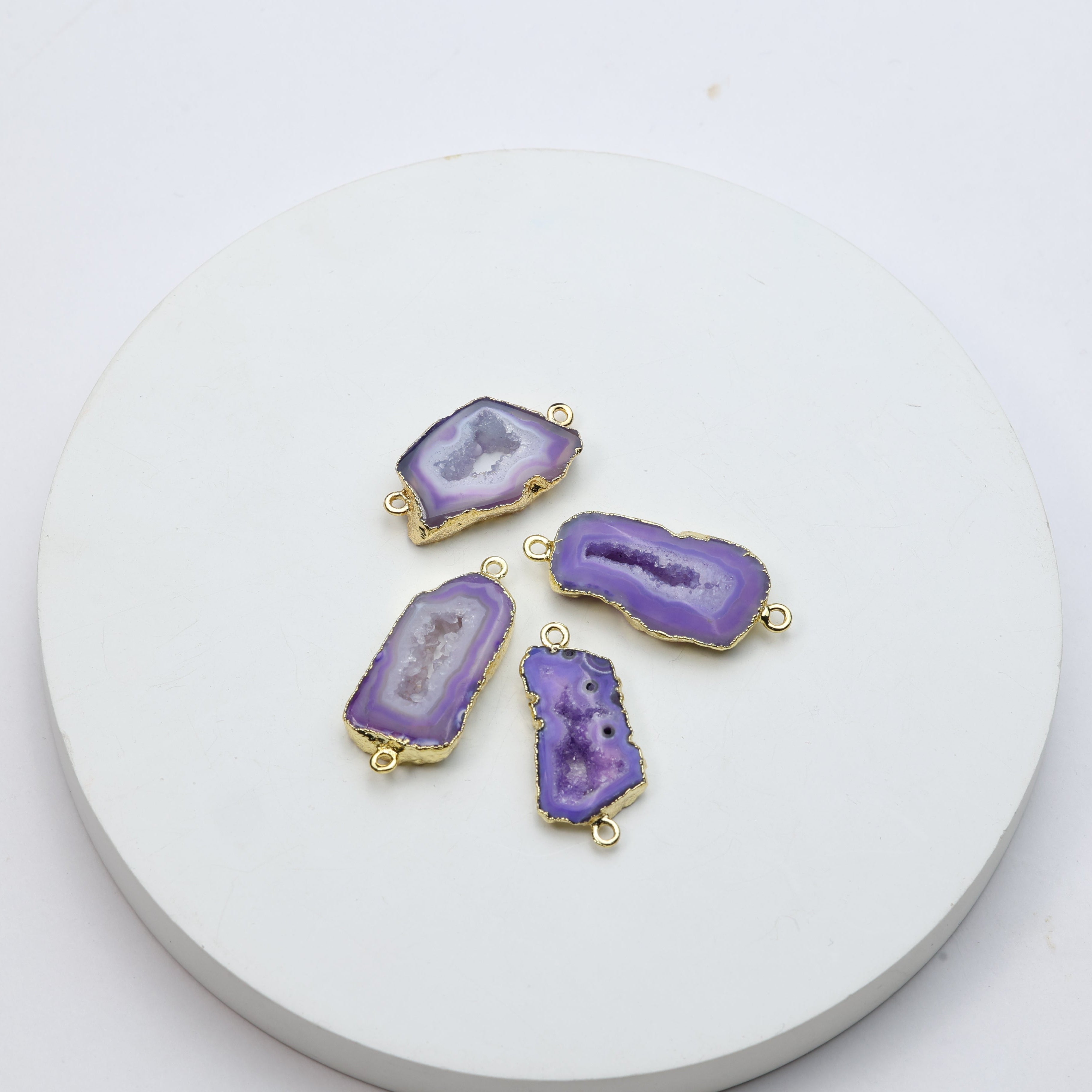 Purple Agate Geode Slice Druzy Connector 25-30mm – Natural Gemstone Connector for Handmade Jewelry | Get Exact Piece Shown in the Picture