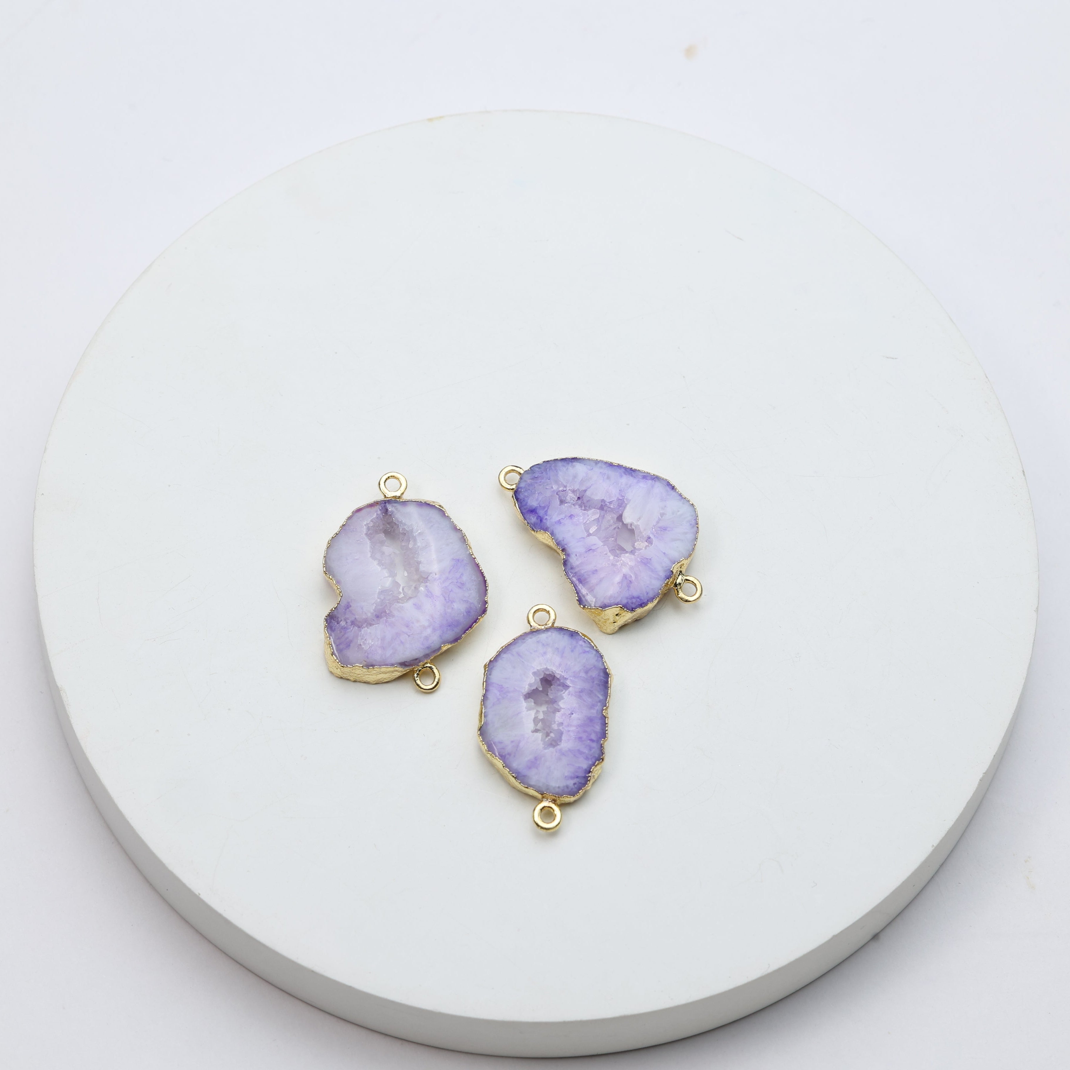 Purple Agate Geode Slice Druzy Connector Mix – Natural Gemstone Connector for Handmade Jewelry | Get Exact Piece Shown in the Picture