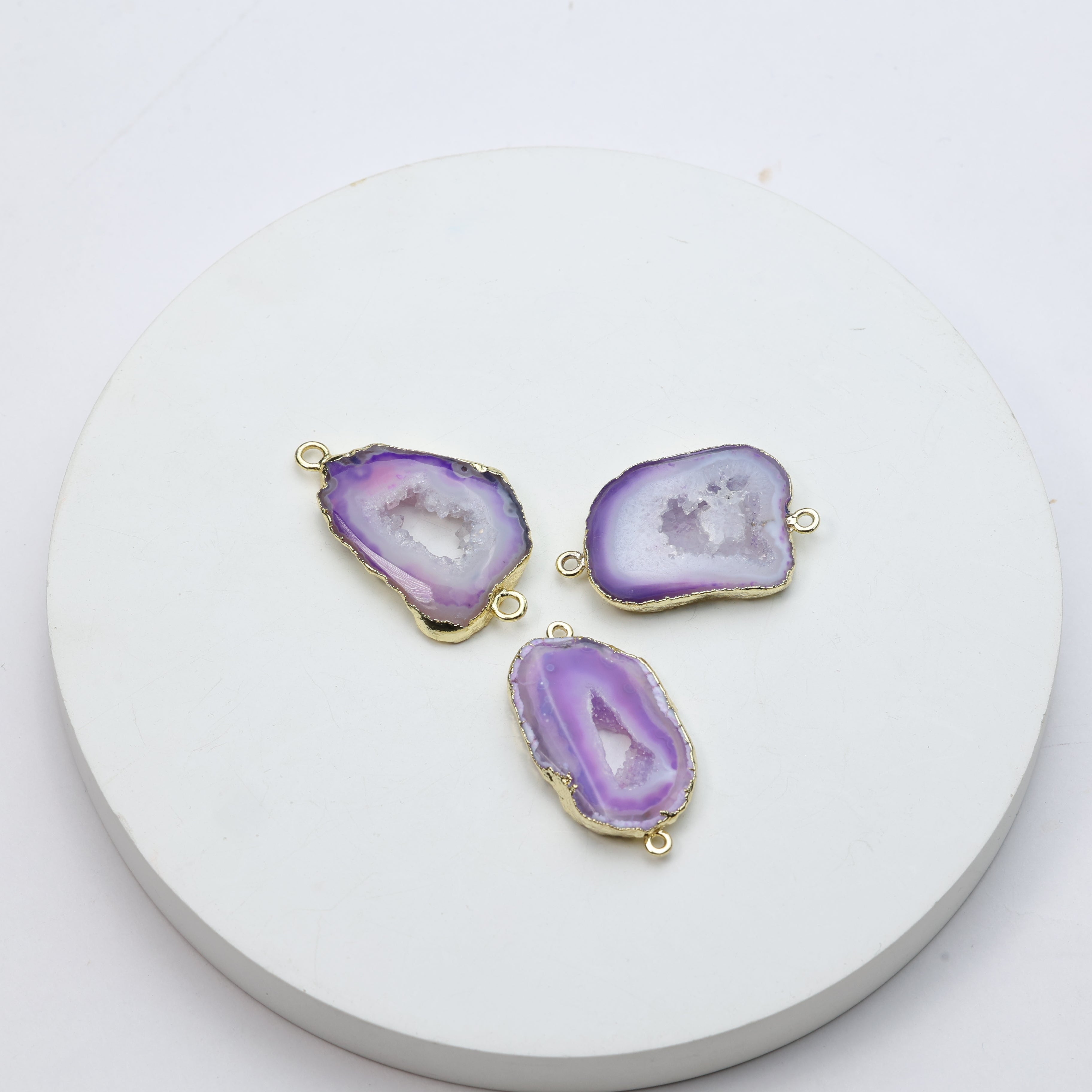 Purple Agate Geode Slice Druzy Connector 25-30mm – Natural Gemstone Connector for Handmade Jewelry | Get Exact Piece Shown in the Picture