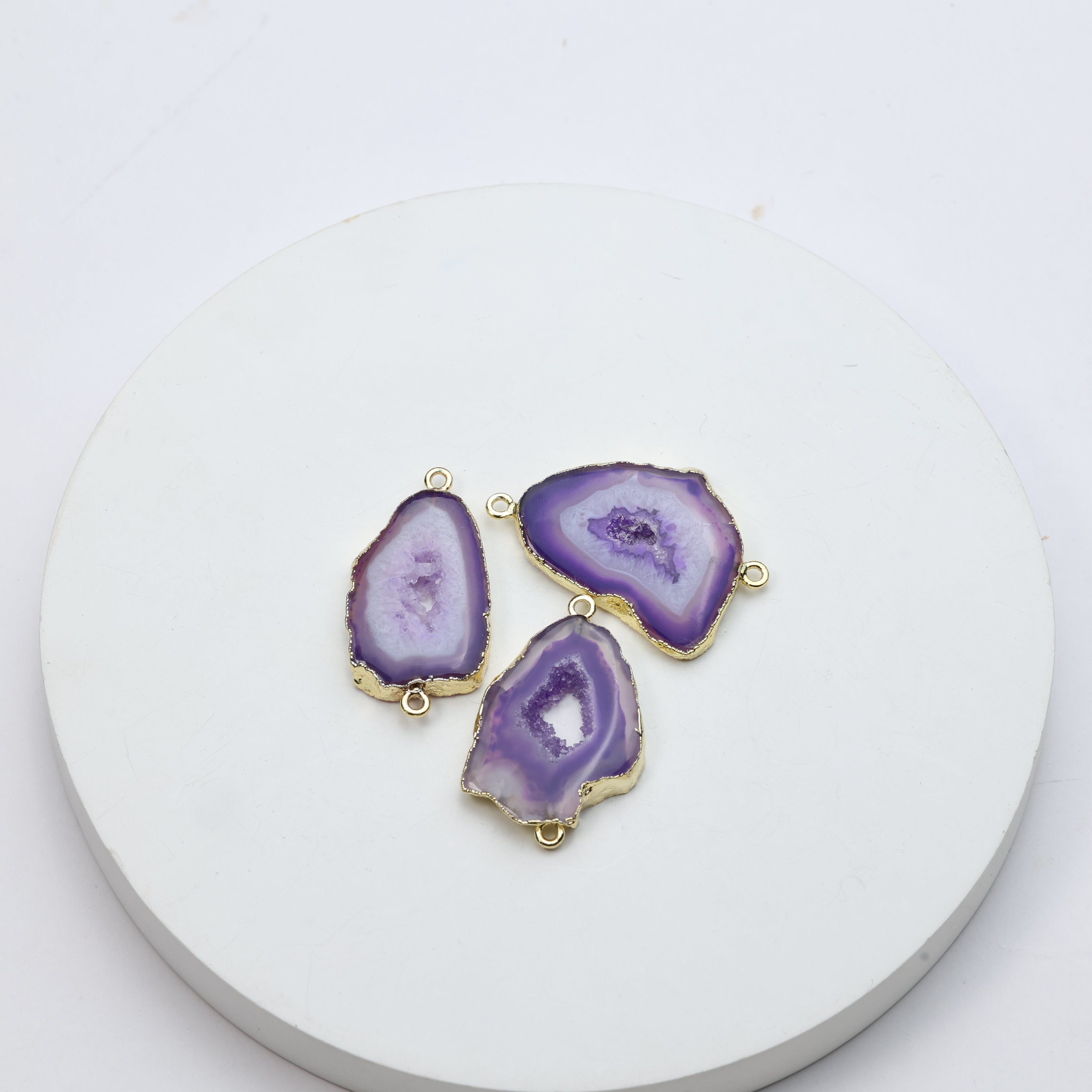 Purple Agate Geode Slice Druzy Connector 25-30mm – Natural Gemstone Connector for Handmade Jewelry | Get Exact Piece Shown in the Picture