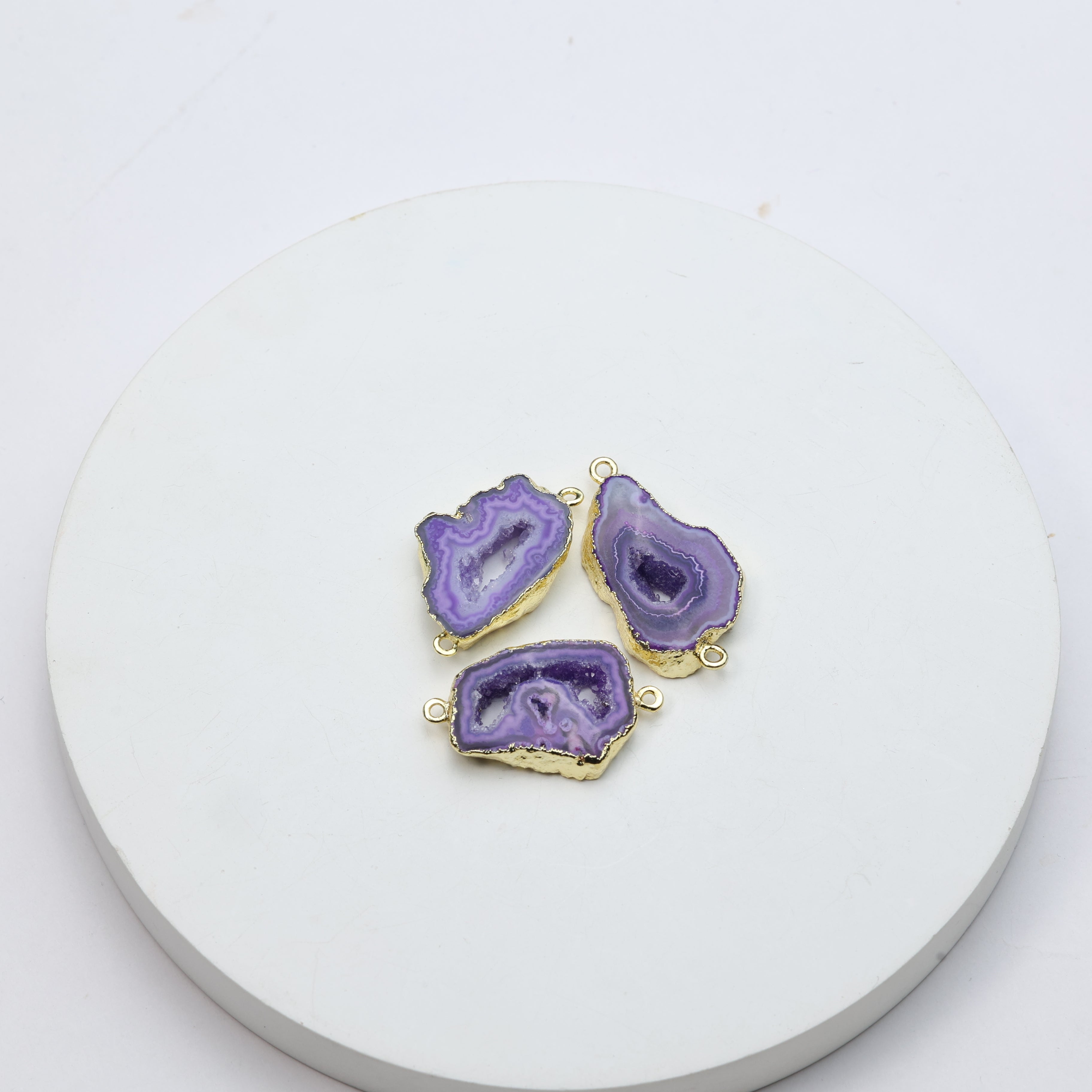 Purple Agate Geode Slice Druzy Connector 25-30mm – Natural Gemstone Connector for Handmade Jewelry | Get Exact Piece Shown in the Picture
